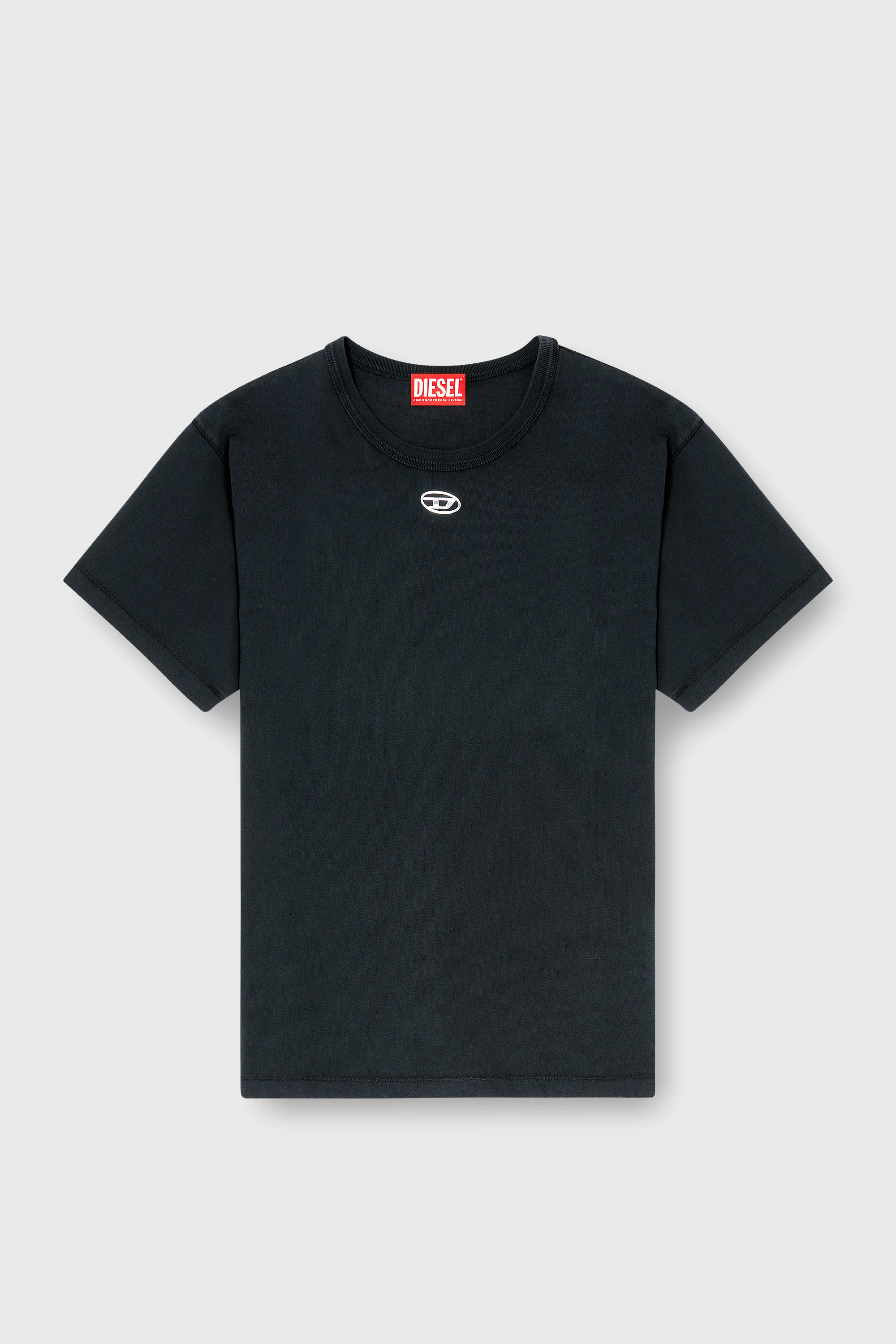 Diesel - T-NORMY-OD-S1, Damen Baumwoll-T-Shirt mit metallischem Oval D in Schwarz - 2