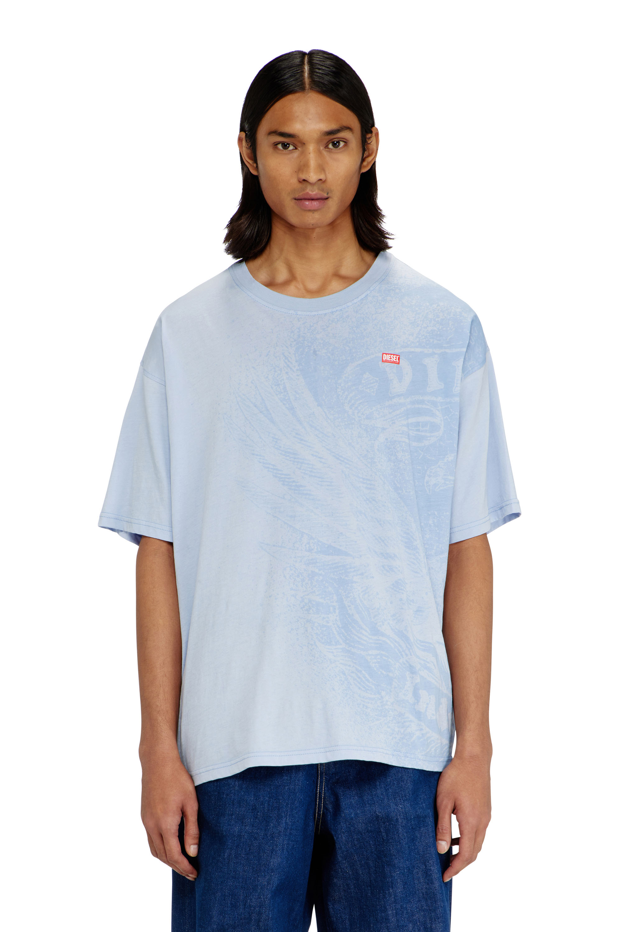 Diesel - T-BOXT-AA3, Herren Locker geschnittenes T-Shirt mit Pigmentdruck in Hellblau - 1