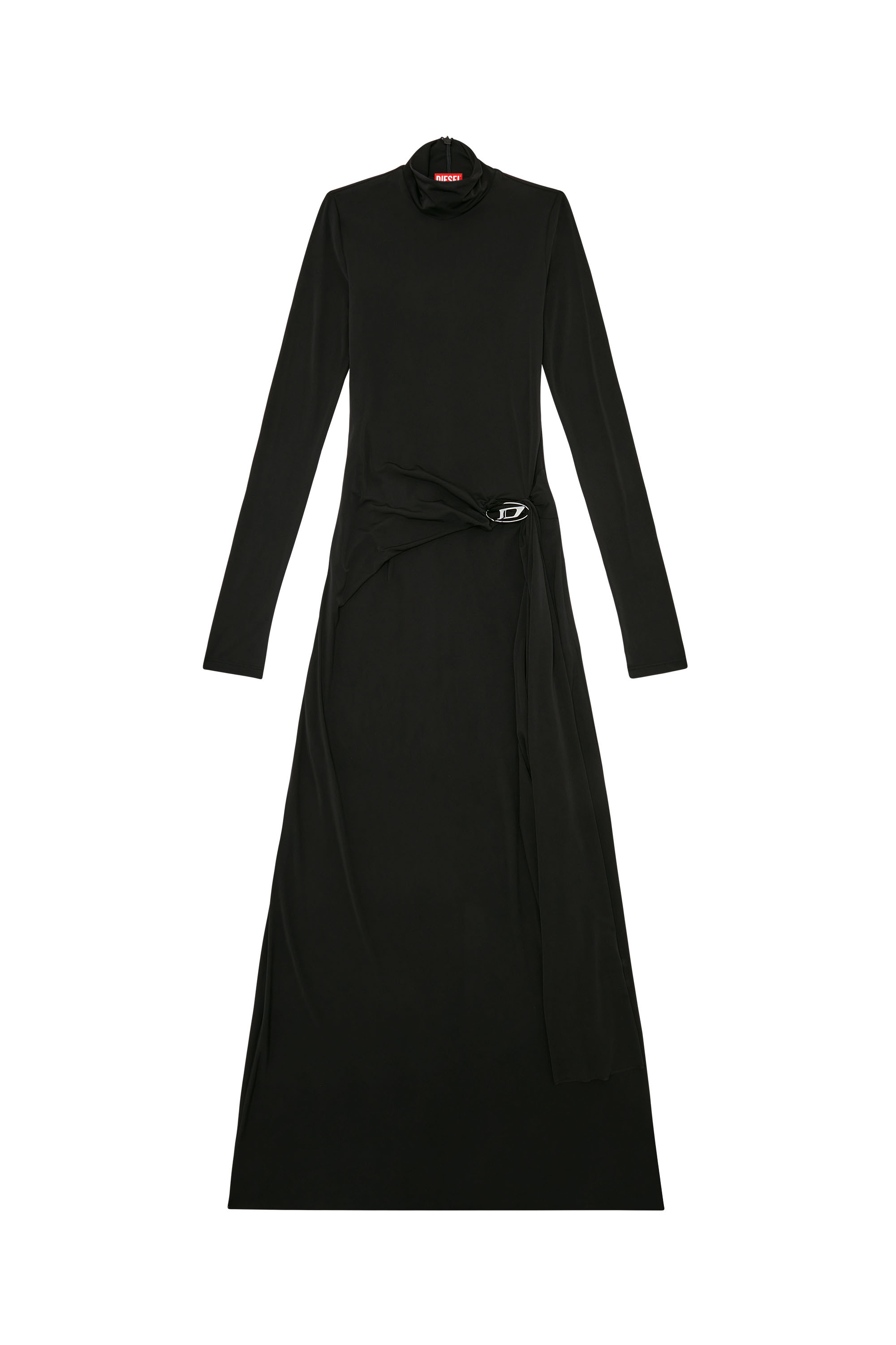 D-BLOS, Schwarz Diesel - D-BLOS, Damen Langes Rollkragenpulloverkleid mit drapiertem Einsatz in Schwarz - 2
