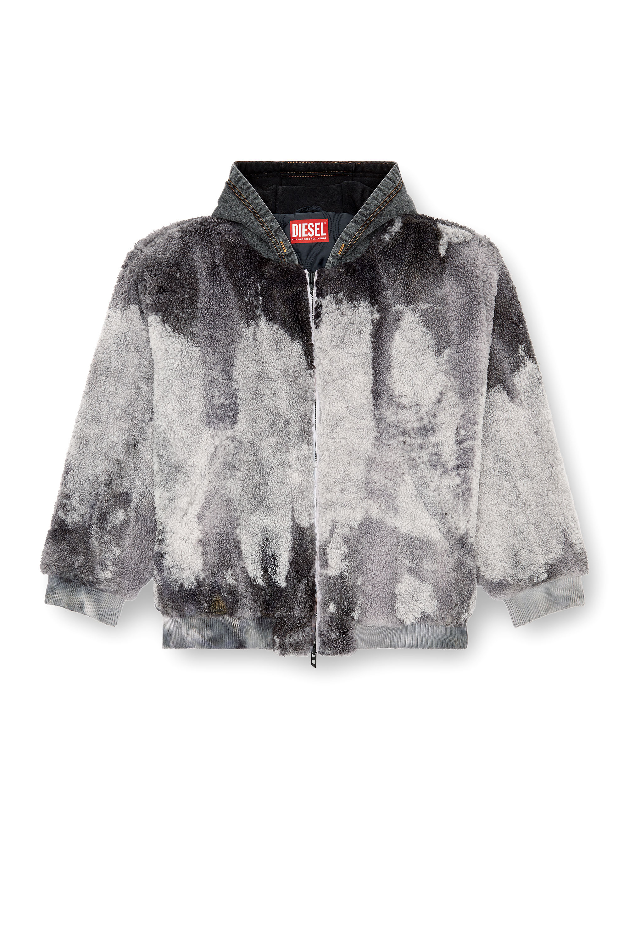 Diesel - S-DEPLA, Herren Batik-Teddyjacke mit Kapuze aus Denim in Grau - 3