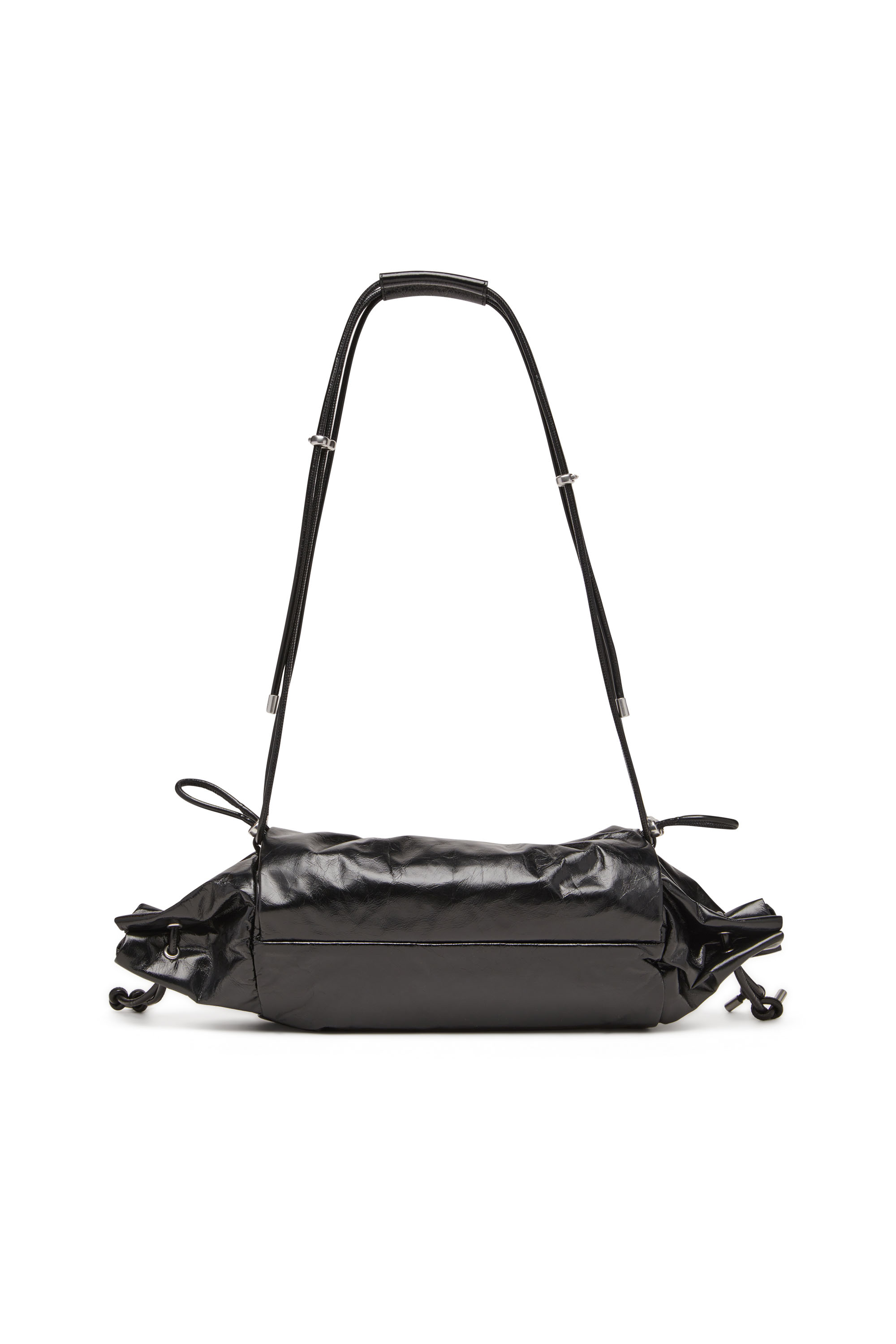 Diesel - SCRUNCH-D SHOULDER M, Damen Schultertasche aus glänzendem zerknittertem Leder in Schwarz - 2