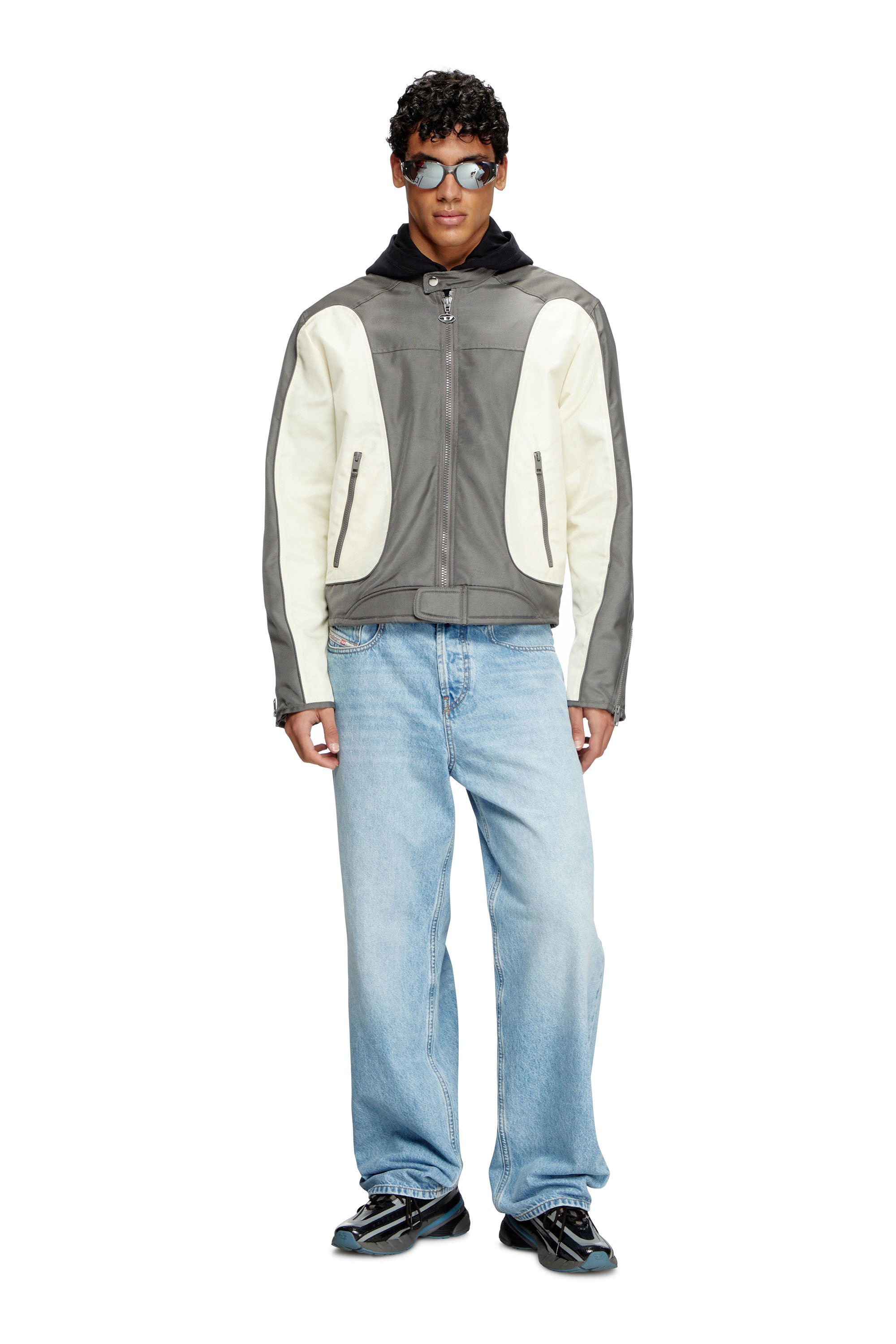 Diesel - J-BLINK-A, Herren Colour-Block-Biker-Jacke mit Paspelierung in Grau/Weiss - 3