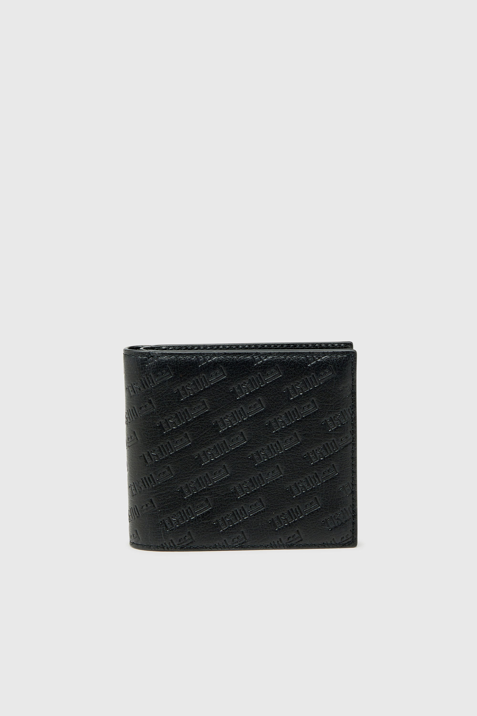 Diesel - MONOGRAM BI-FOLD COIN S 3D, Herren Leder-Bifold-Geldb&ouml;rse mit all-over gepr&auml;gtem Logo in Schwarz - 1