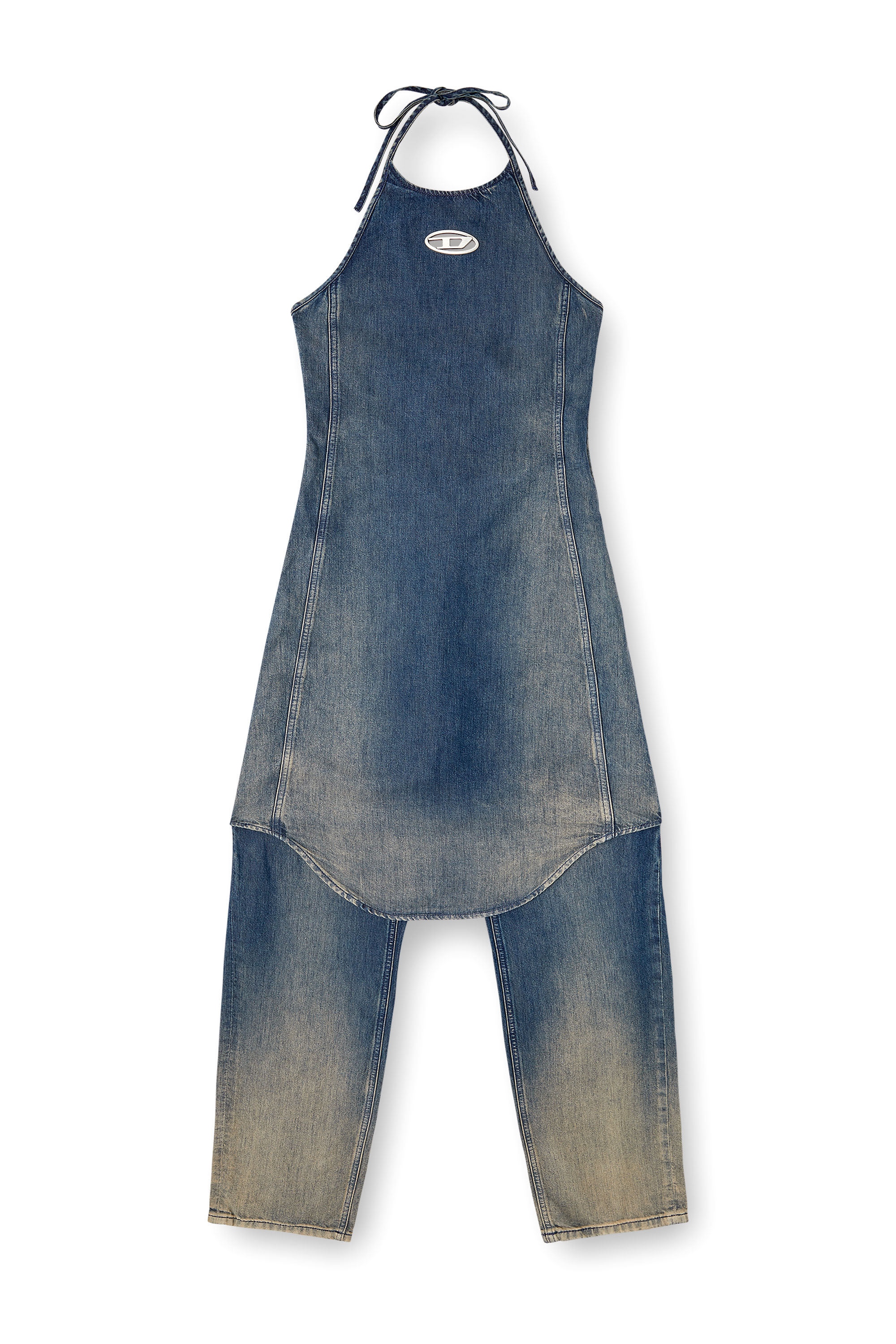 Diesel - DE-CYNTHIA-S, Damen Neckholder-Jumpsuit aus fließendem Farbverlauf-Denim in Dunkelblau - 3