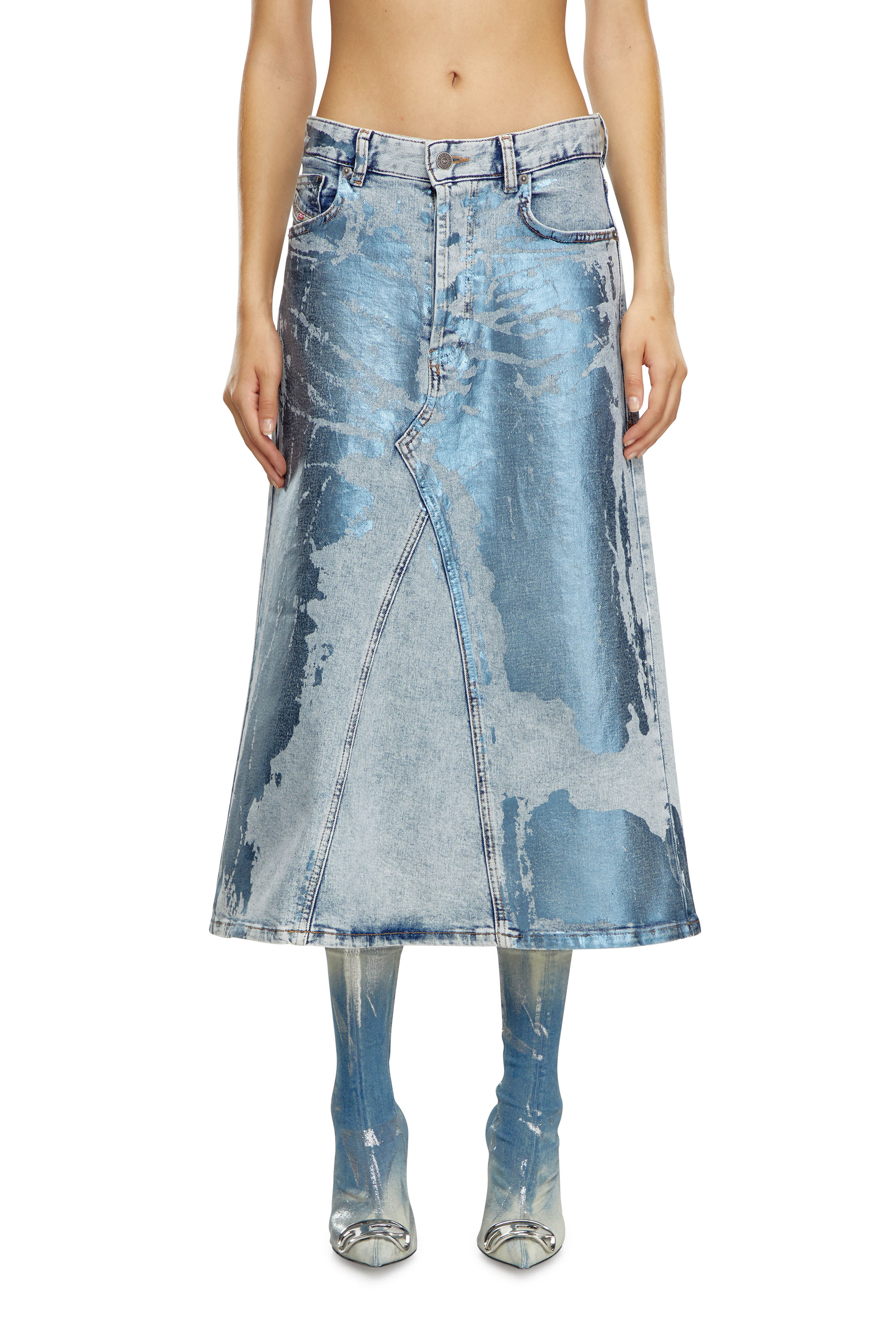 Diesel - DE-PAGO-MID-S, Damen Midi-Rock aus knallfarbenem Denim in Hellblau - 1