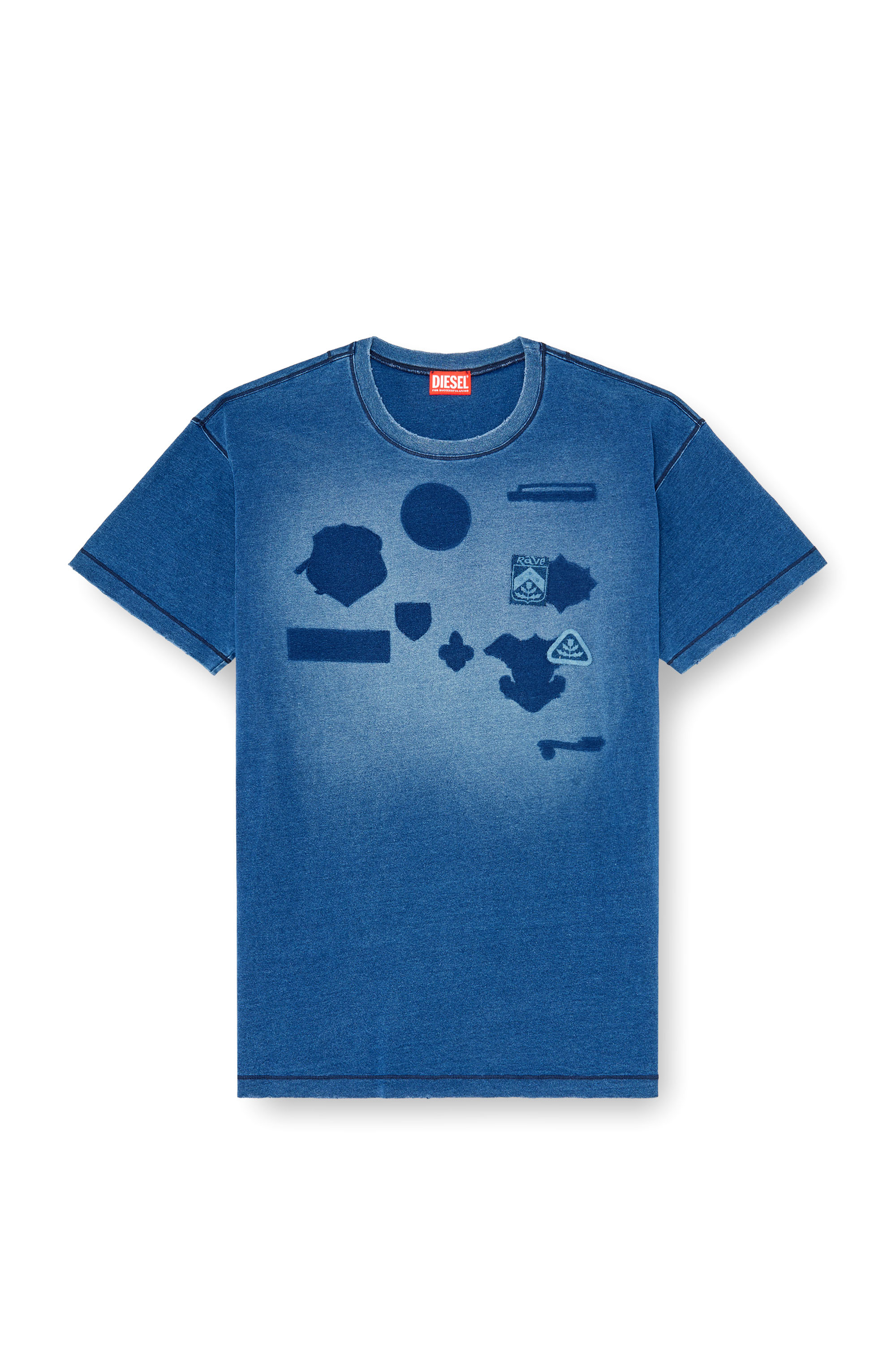 Diesel - T-NOX, Herren T-shirt mit patches mit schatteneffekt in Mittelblau - 3
