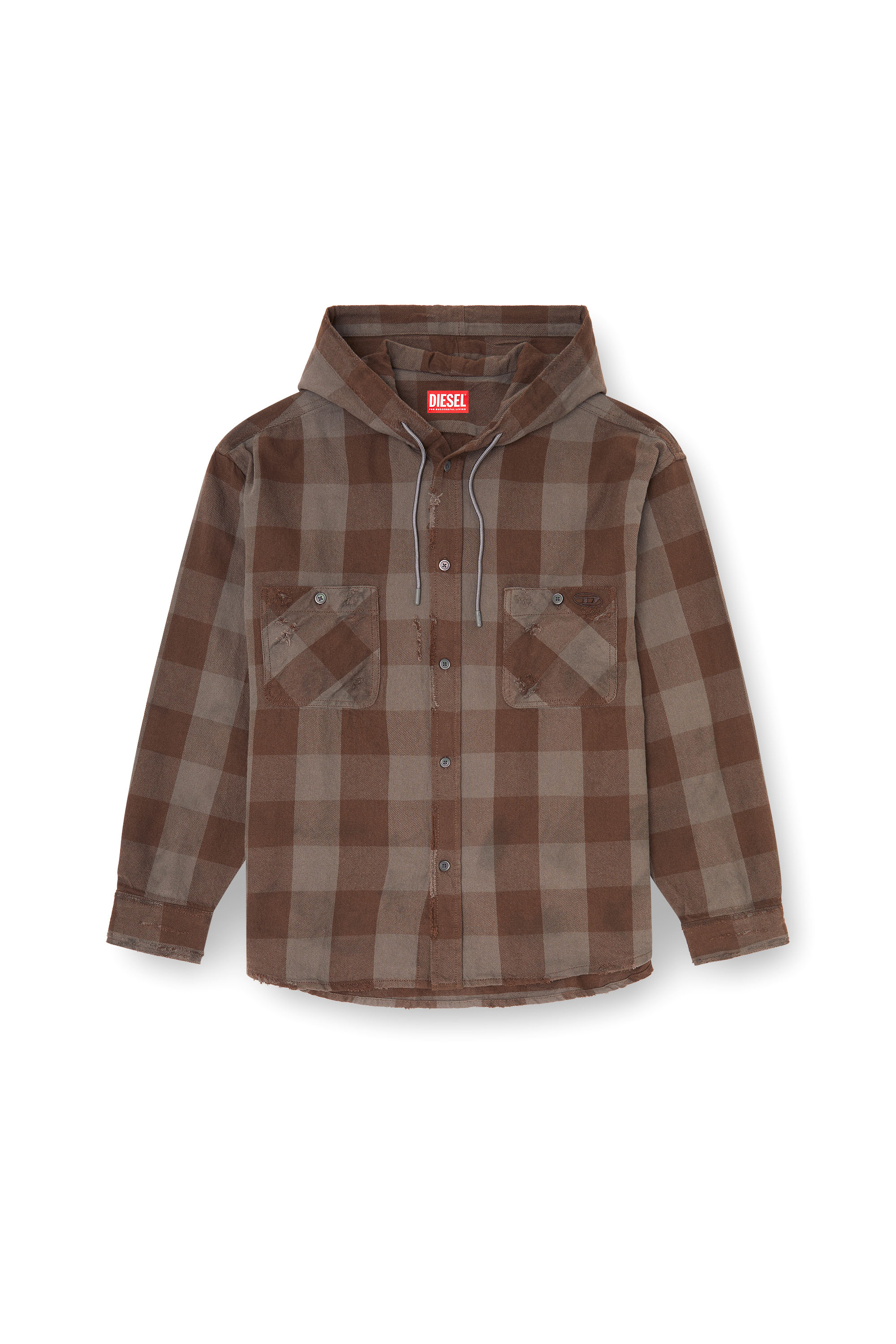 Diesel - S-DRUM-HOODY, Herren Kapuzenshirt aus distressed kariertem Flanell in null - 3