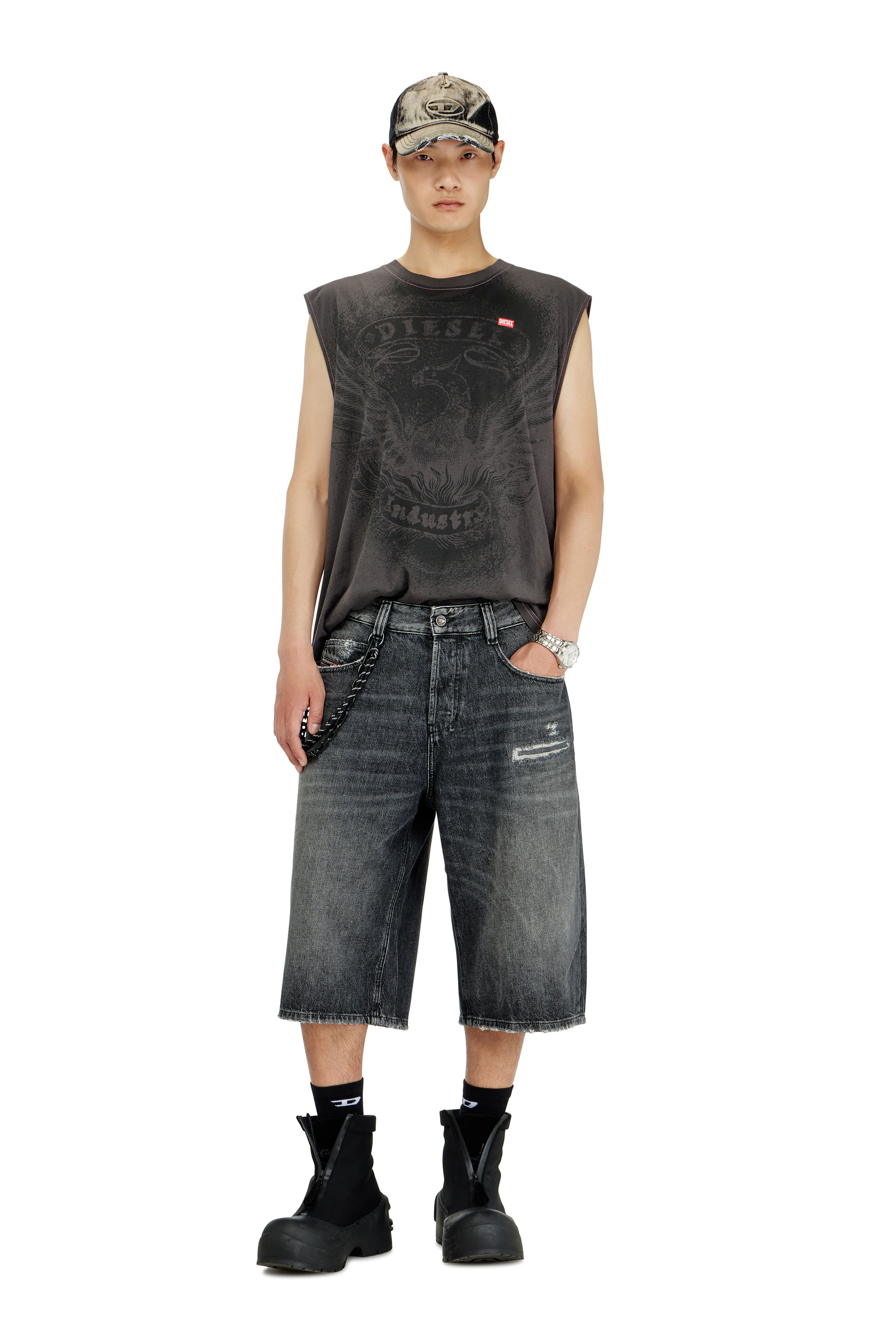 Diesel - D-ENIM-M-SHORT, Unisex Denim relaxed shorts mit Abrasionen in Grau - 1