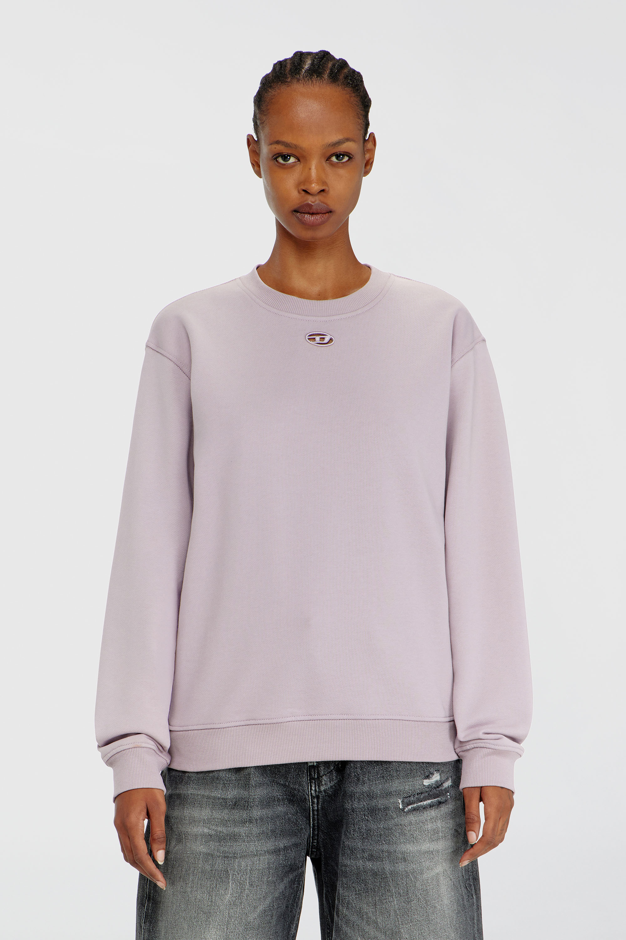 Diesel - F-NORMY-OD, Damen Baumwollsweatshirt mit ovaler D-Stickerei in Lila - 1
