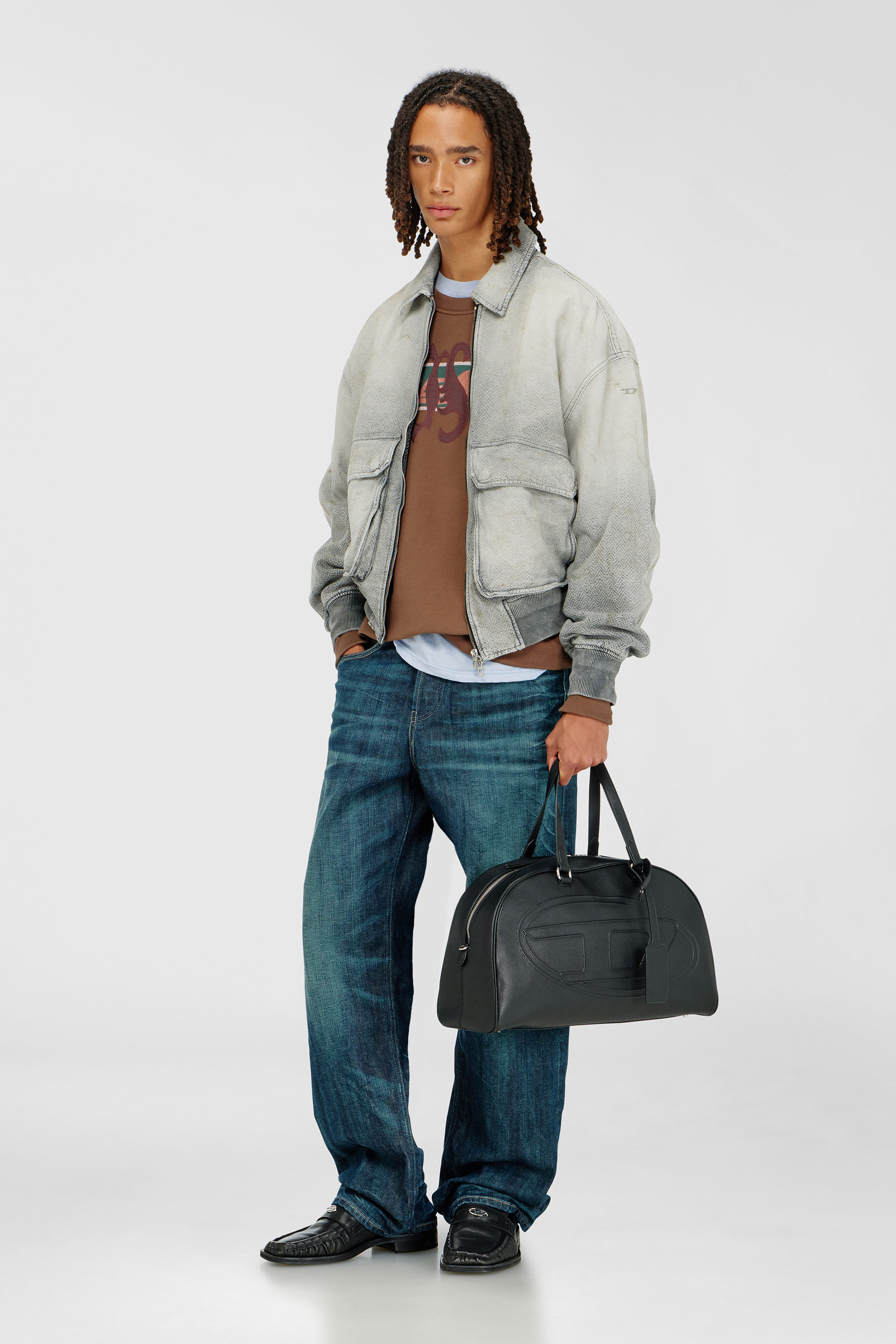 Jacke aus distressed fischgr&auml;t-denim