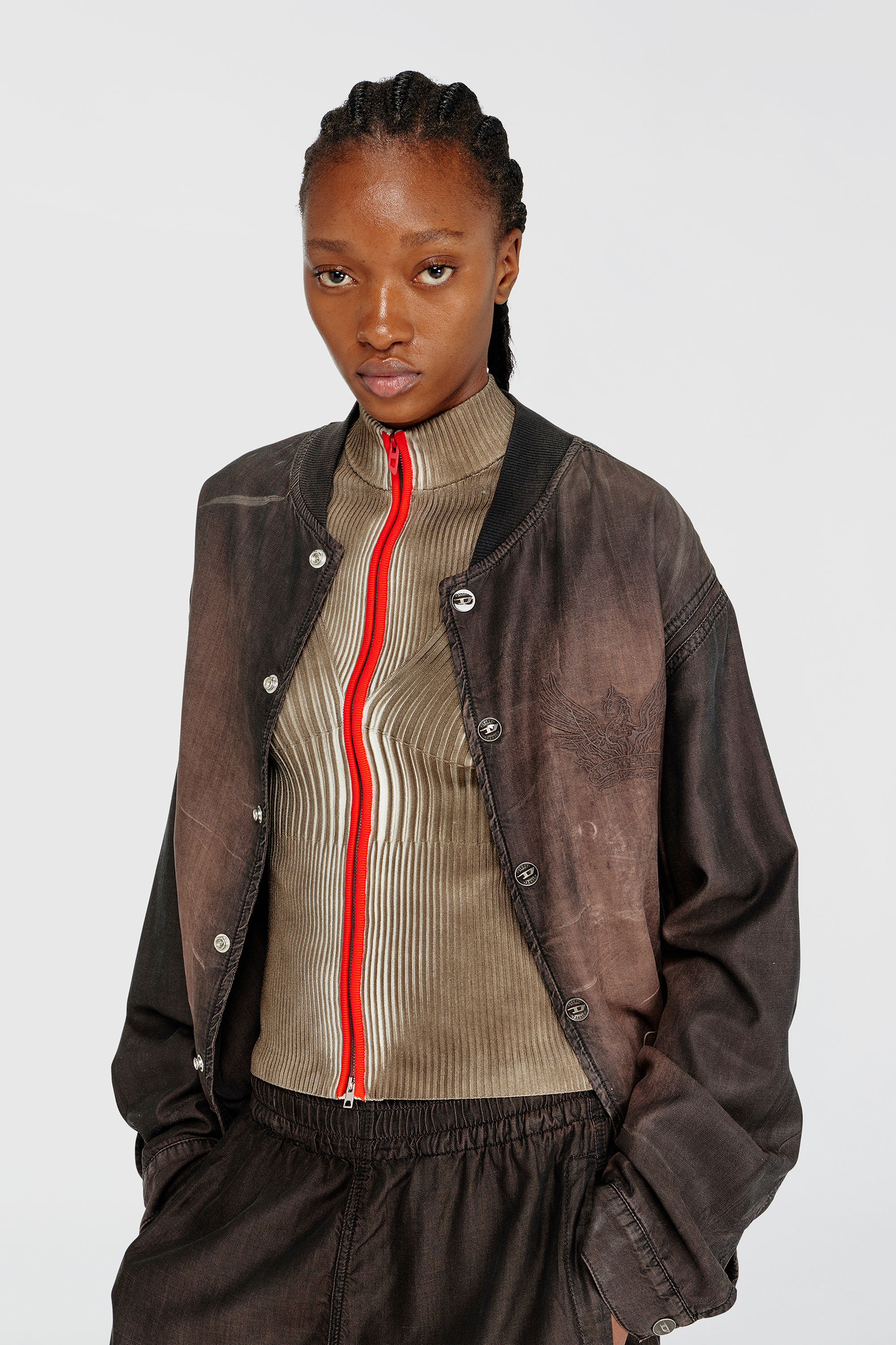 Diesel - M-SARMA, Damen Gerippte zip-Strickjacke mit kontrastierenden Streifen in Rot/Braun - 5