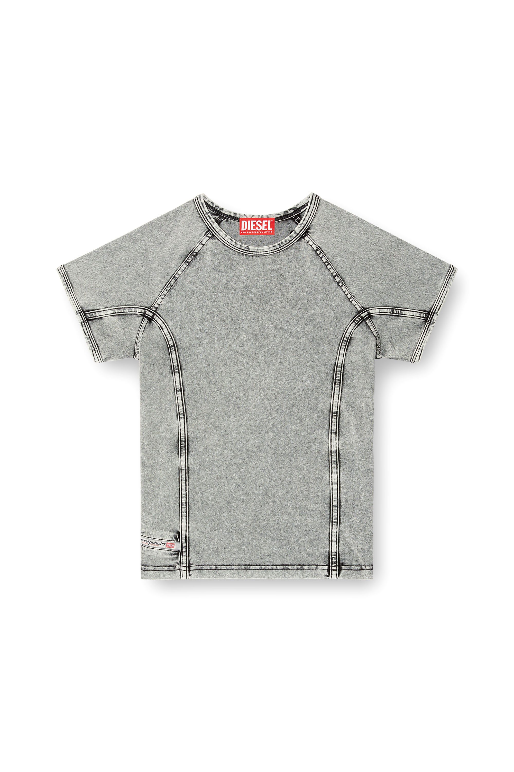 Diesel - T-LYNNE, Damen Top aus Stretch-Jersey mit Denim-Effekt in Grau - 2