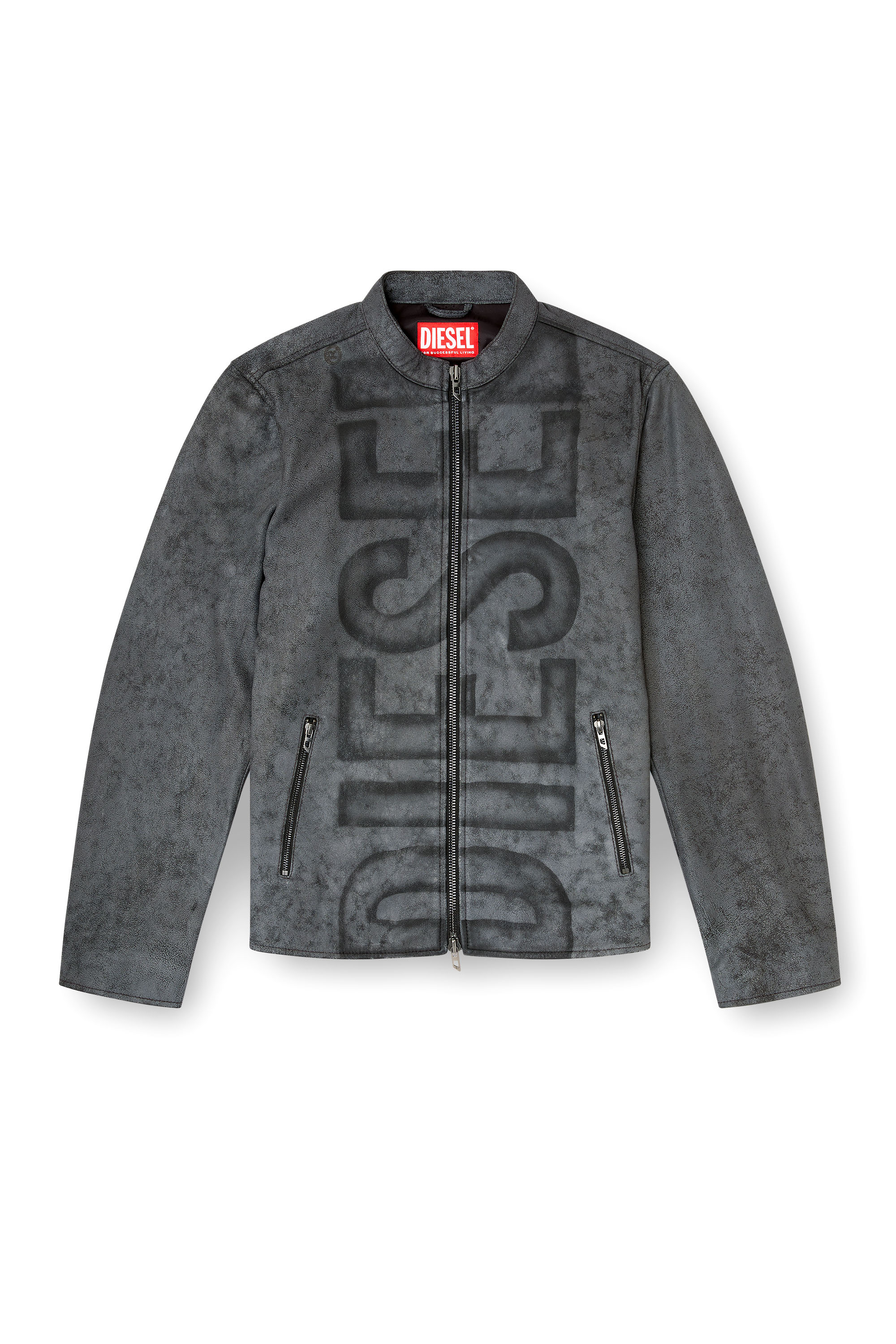 Diesel - L-EVERT-A, Herren Behandelte Bikerjacke aus Leder mit verblasstem Logo in Grau - 3