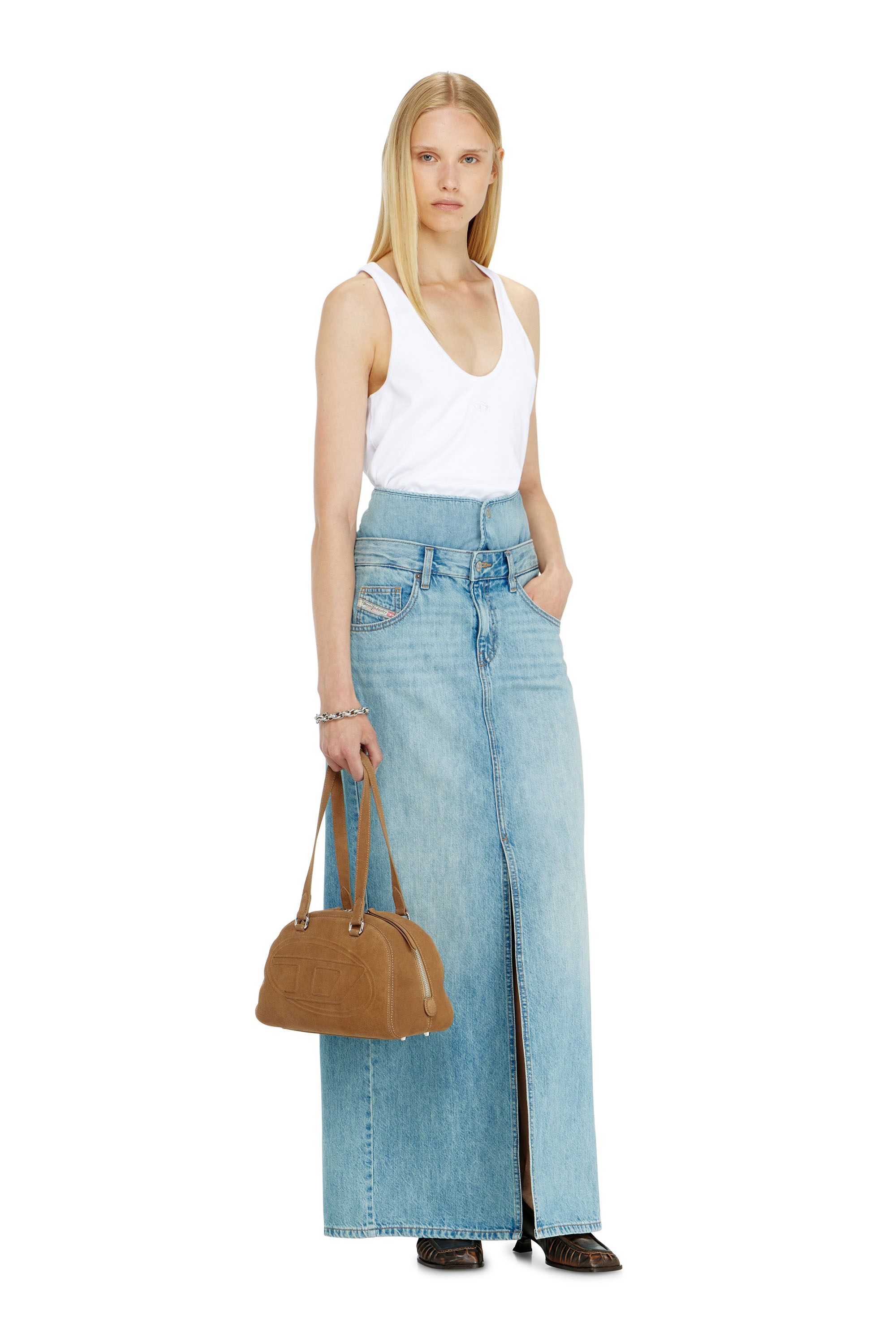 Diesel - DE-SPIVEY, Damen Jeans-Illusion Denim-Maxirock mit Schlitzen in null - 1