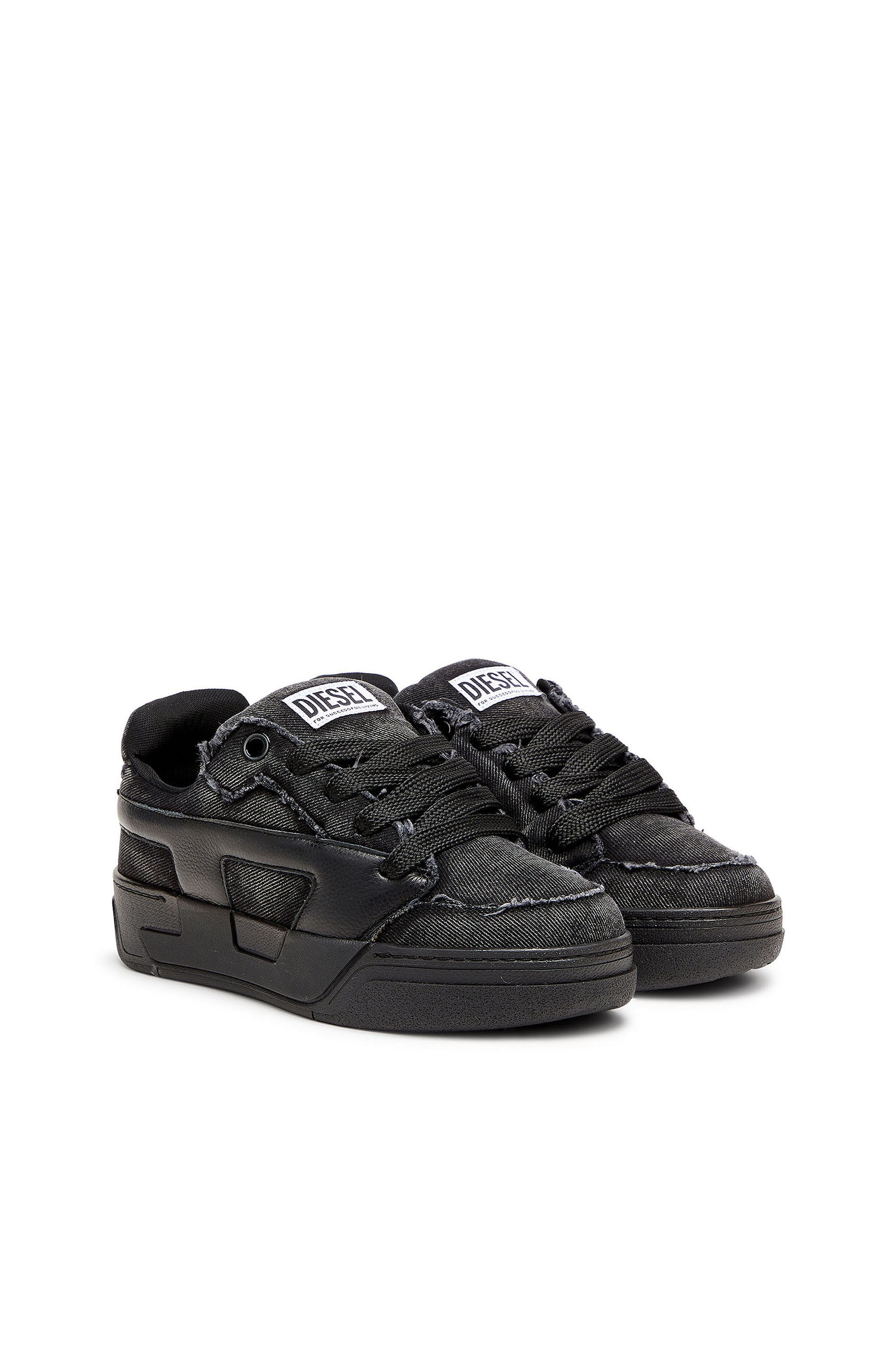 Diesel - S-D-OLLIE LOW, Herren S-D-Ollie - Sneakers aus ausgefranstem denim und Leder in Schwarz - 2