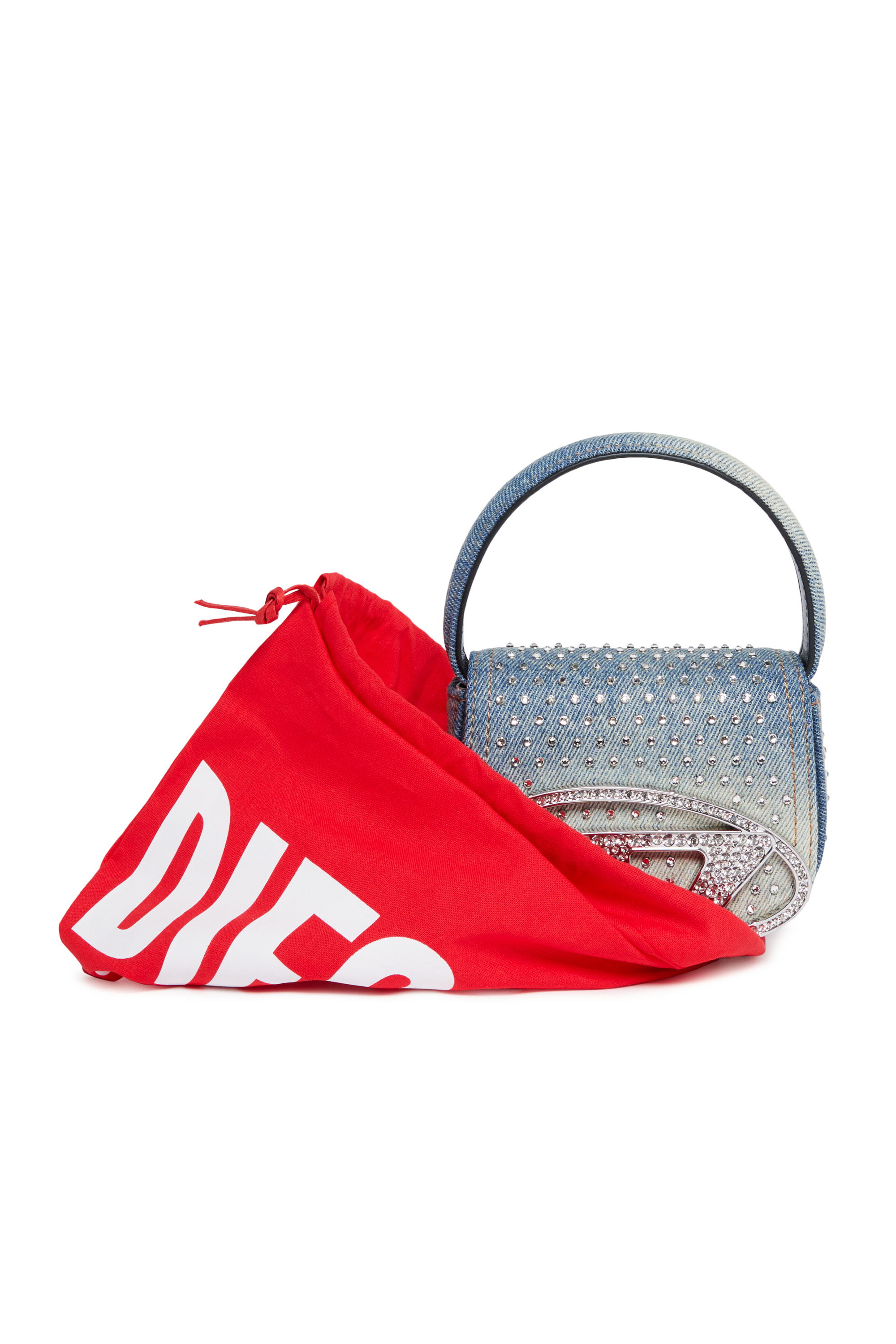 Diesel - 1DR XS, Damen Ikonische Mini-Tasche aus Denim mit Strass in Blau - 5