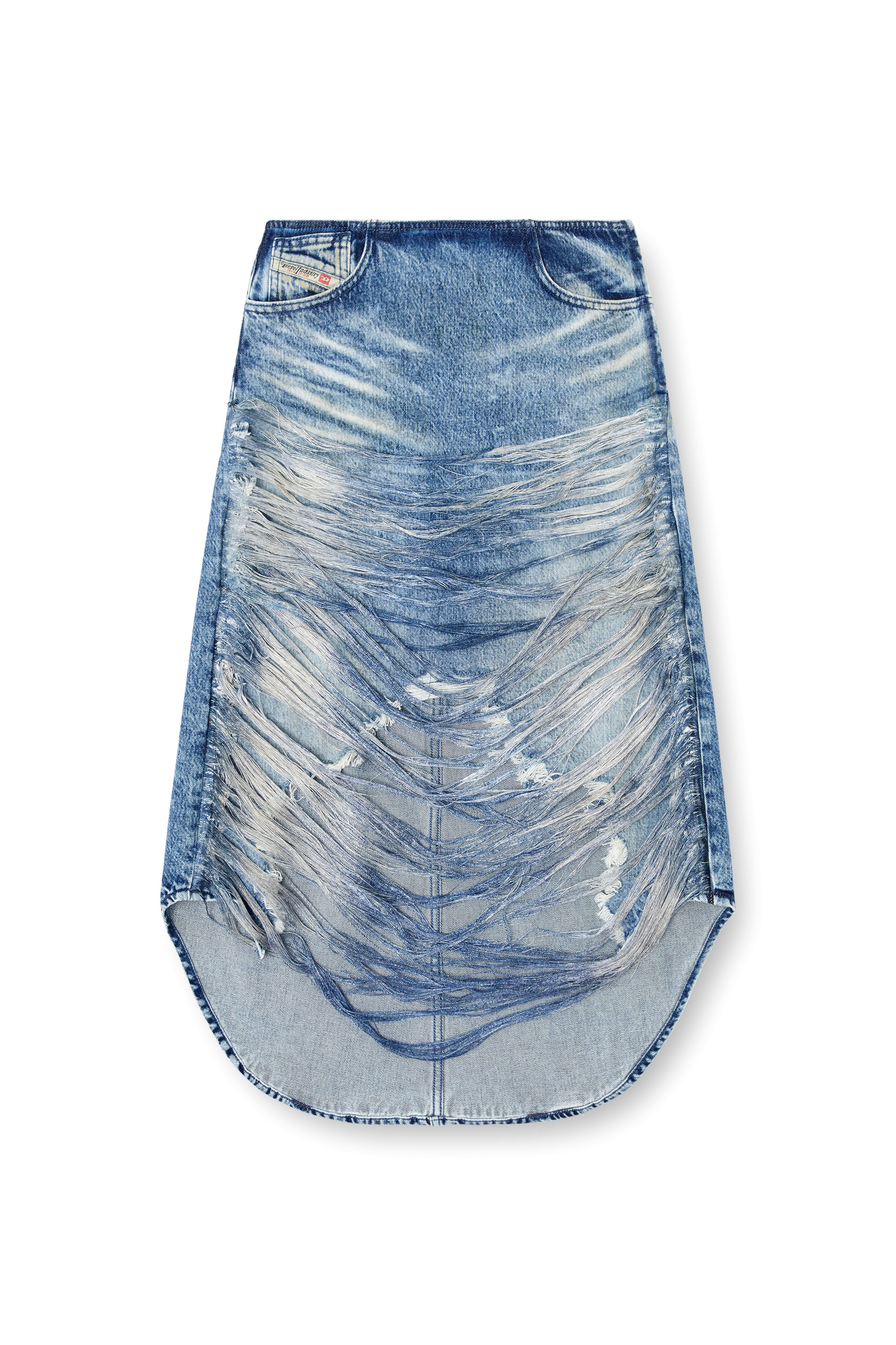 Diesel - DE-PLUMY-FSG, Damen Midi-Rock aus vielgetragenem ausgefranstem Denim in Mittelblau - 3