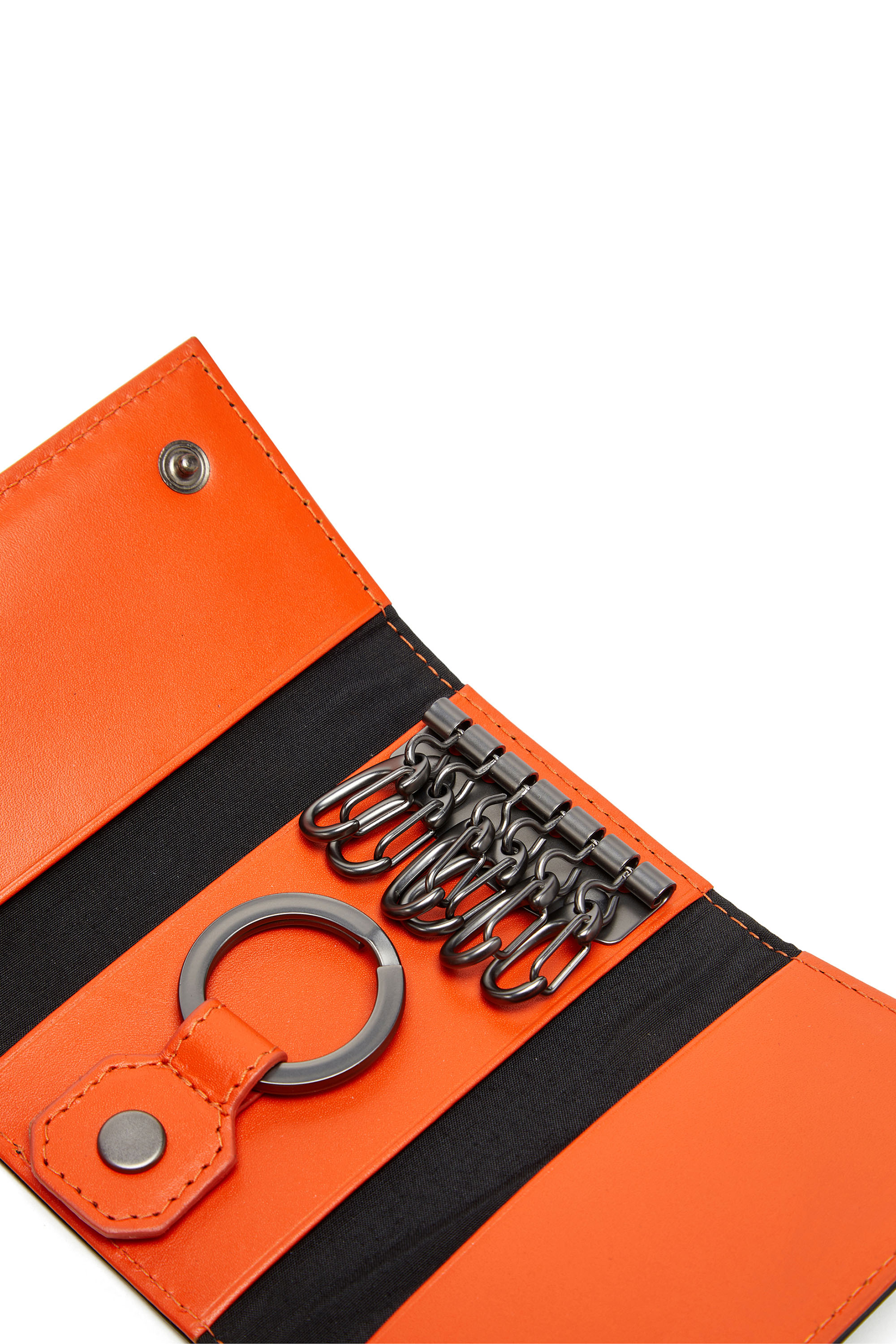 Diesel - KEY HOLDER 6, Herren Schlüsseletui aus zweifarbigem Leder in Schwarz/Orange - 4