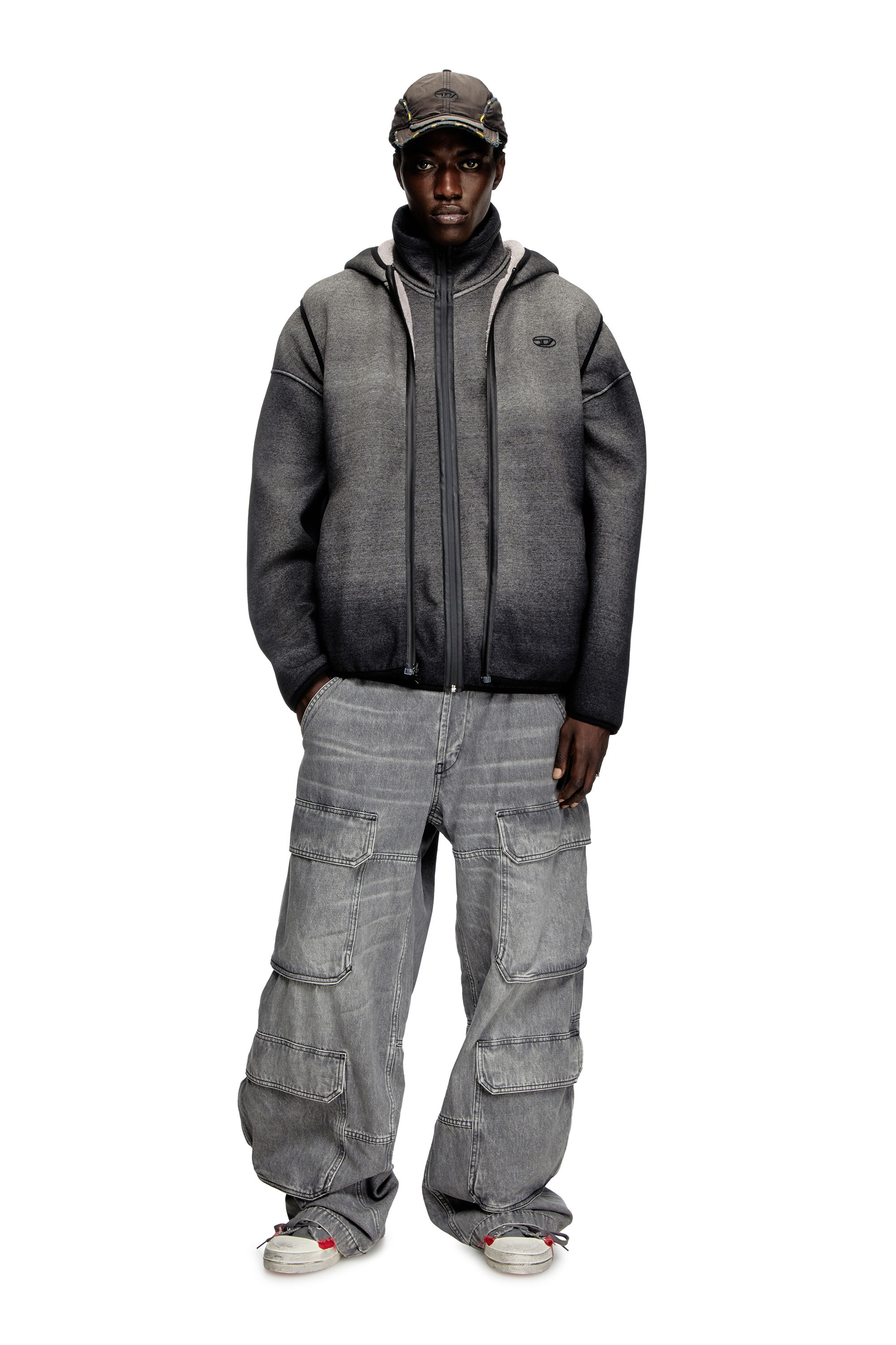 Diesel - S-HAKY, Unisex Weste mit Kapuze aus Jacquard mit Denim-Effekt in Schwarz - 1