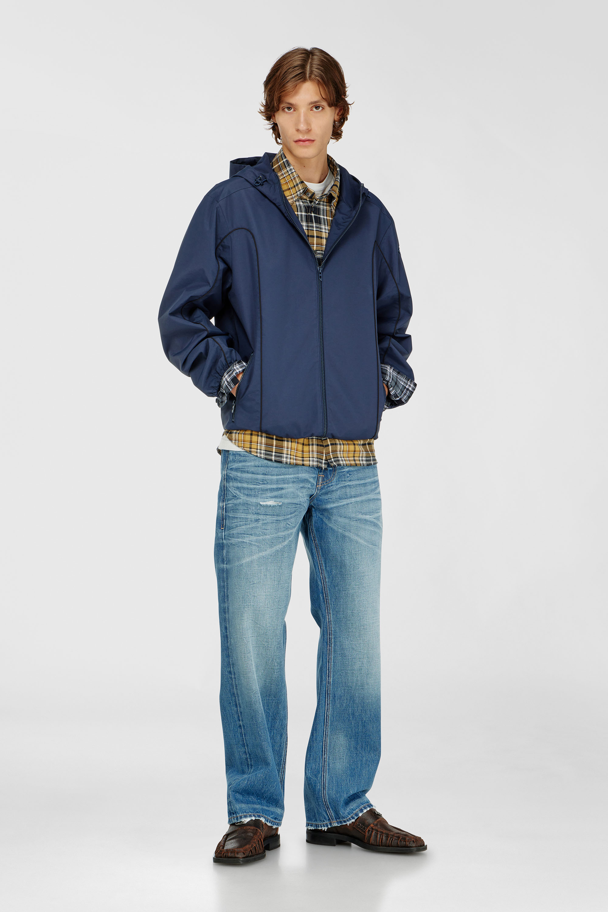 Diesel - J-HIVES-WRD, Herren Windbreaker mit Kontrastpaspeln in Blau - 1