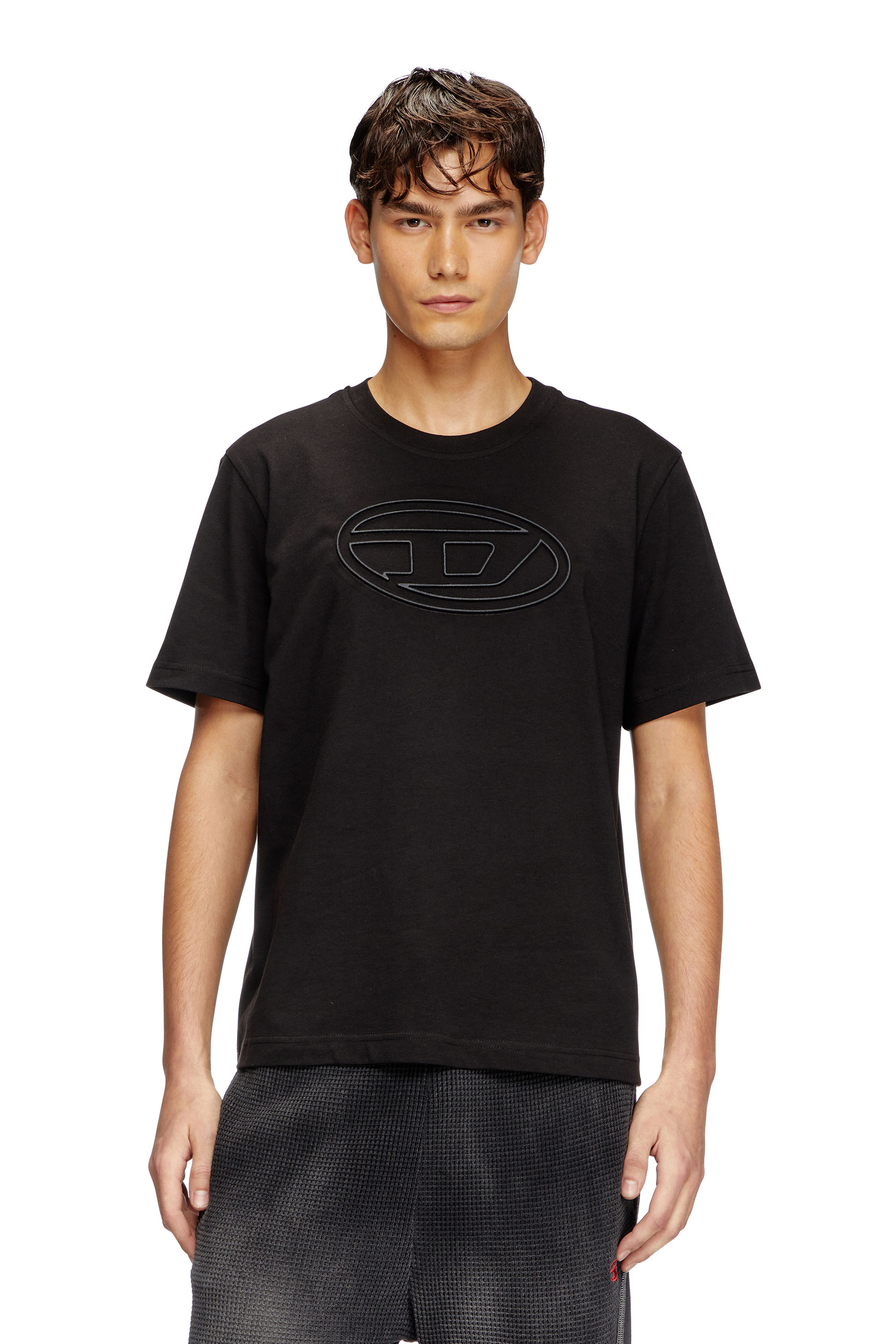 Diesel - T-ADJUST-BIGOVAL, Herren T-Shirt mit Oval D-Prägung in Schwarz - 1