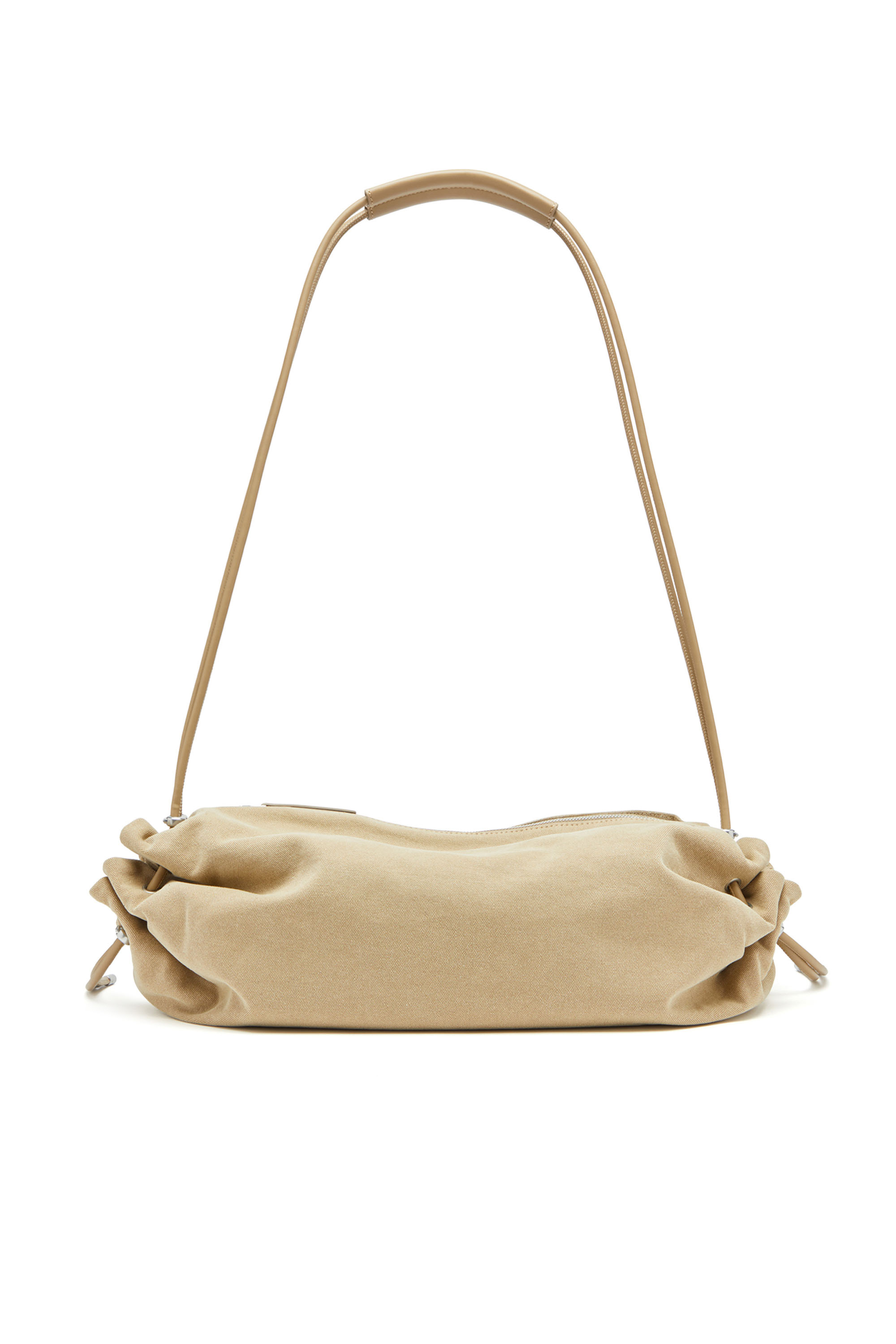 Diesel - SCRUNCH-D CROSSBODY L, Damen Knitter-Seesack aus behandeltem Canvas in Beige - 2