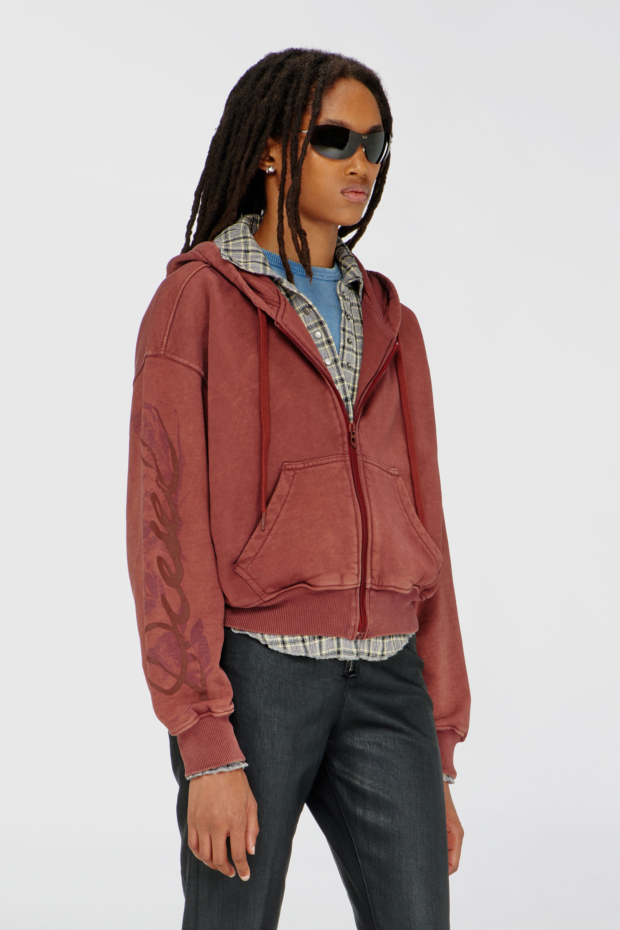 Diesel - F-ELYCY, Damen Sweatjacke mit floralem Logo im puff-print in Braun - 1