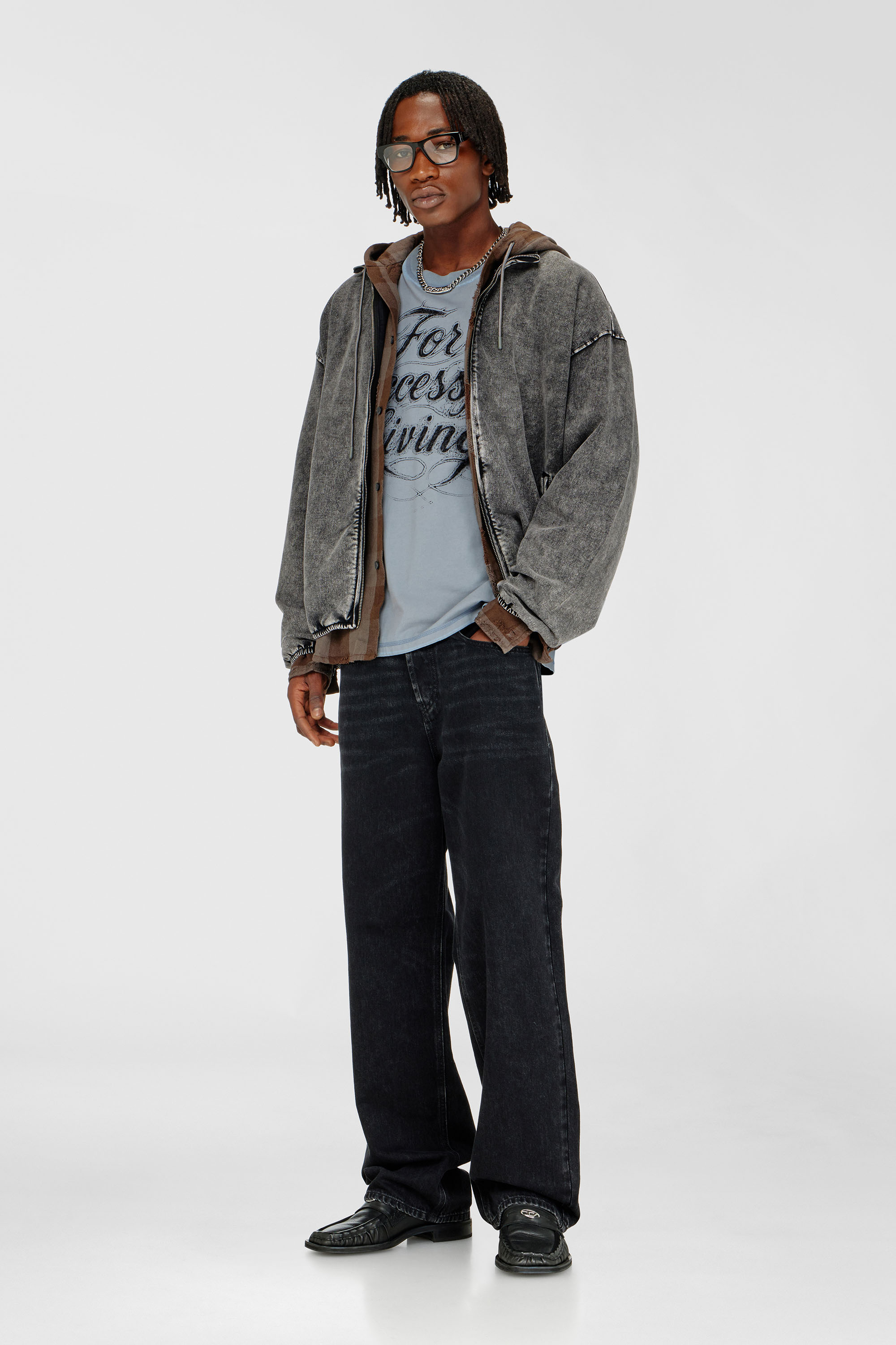 Diesel - S-CORSY, Herren Sweatjacke mit Denim-Effekt in Grau - 1