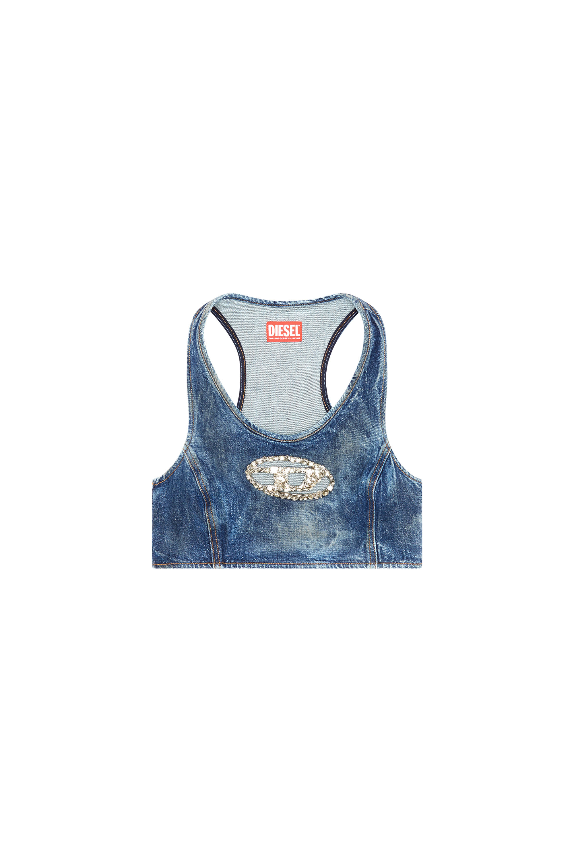 Diesel - DE-TOP-FSE, Woman Cropped denim top with crystal plaque in Blue - Image 3