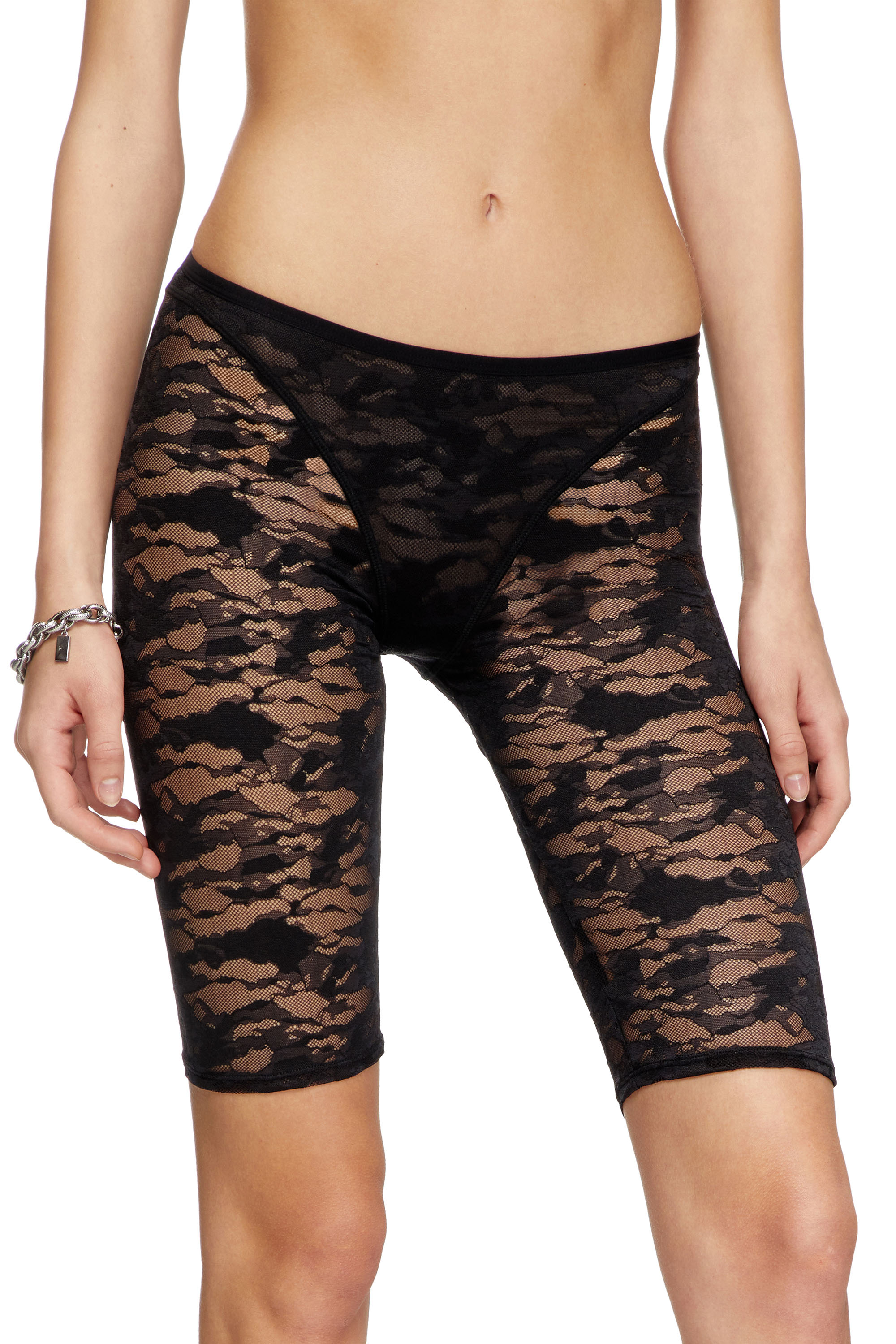 Diesel - UFLB-D-OVAL-LACE-SHORT, Damen Camouflage-Spitzen-Shorts mit Oval D-Plakette in Schwarz - 2