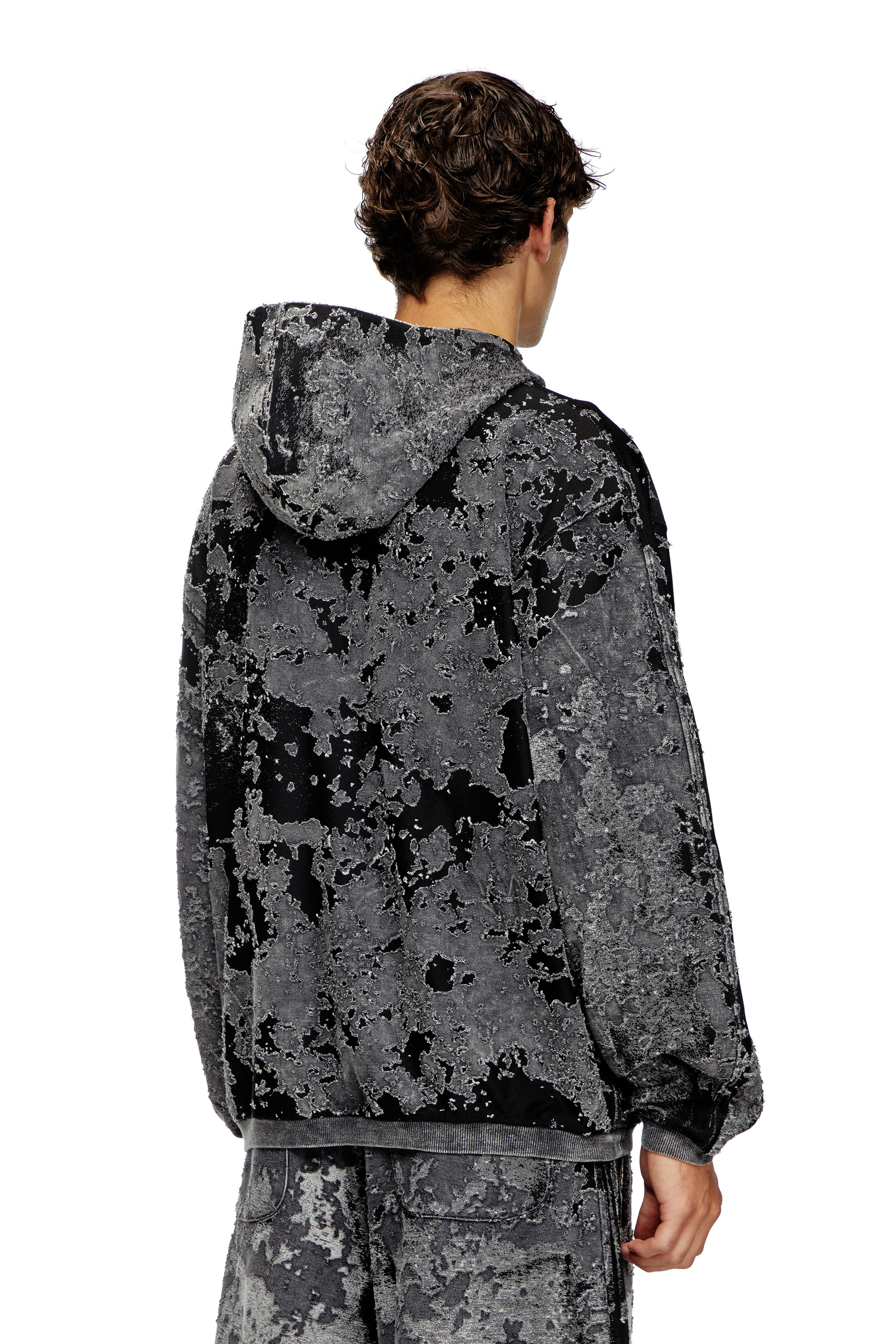 Diesel - S-IRTA, Herren Devoré-Hoodie mit Camouflage-Effekt in Schwarz - 4