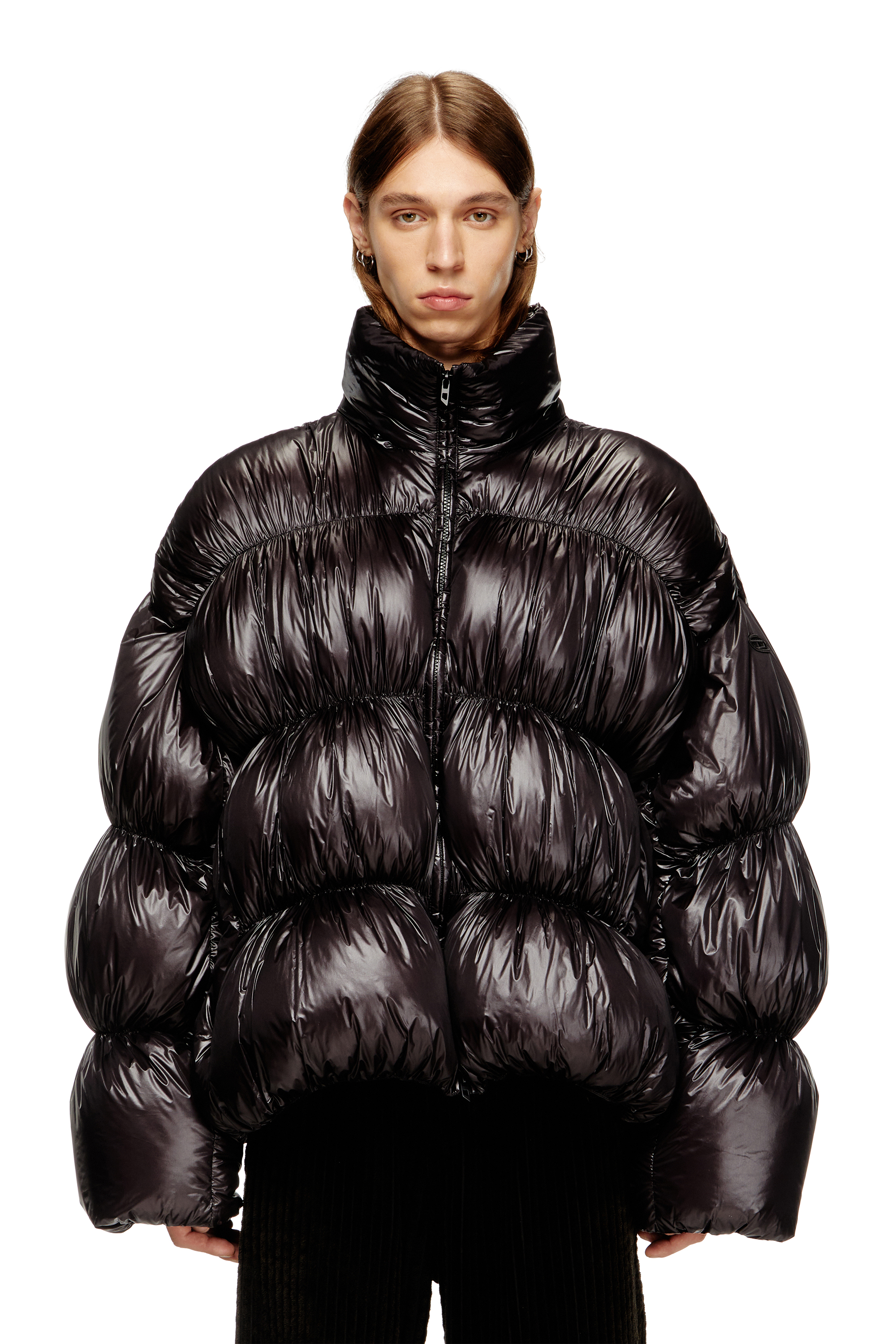 Diesel - W-CHOCO, Herren Daunen-Jacke mit Kapuze und Blaseneffekt in Schwarz - 1