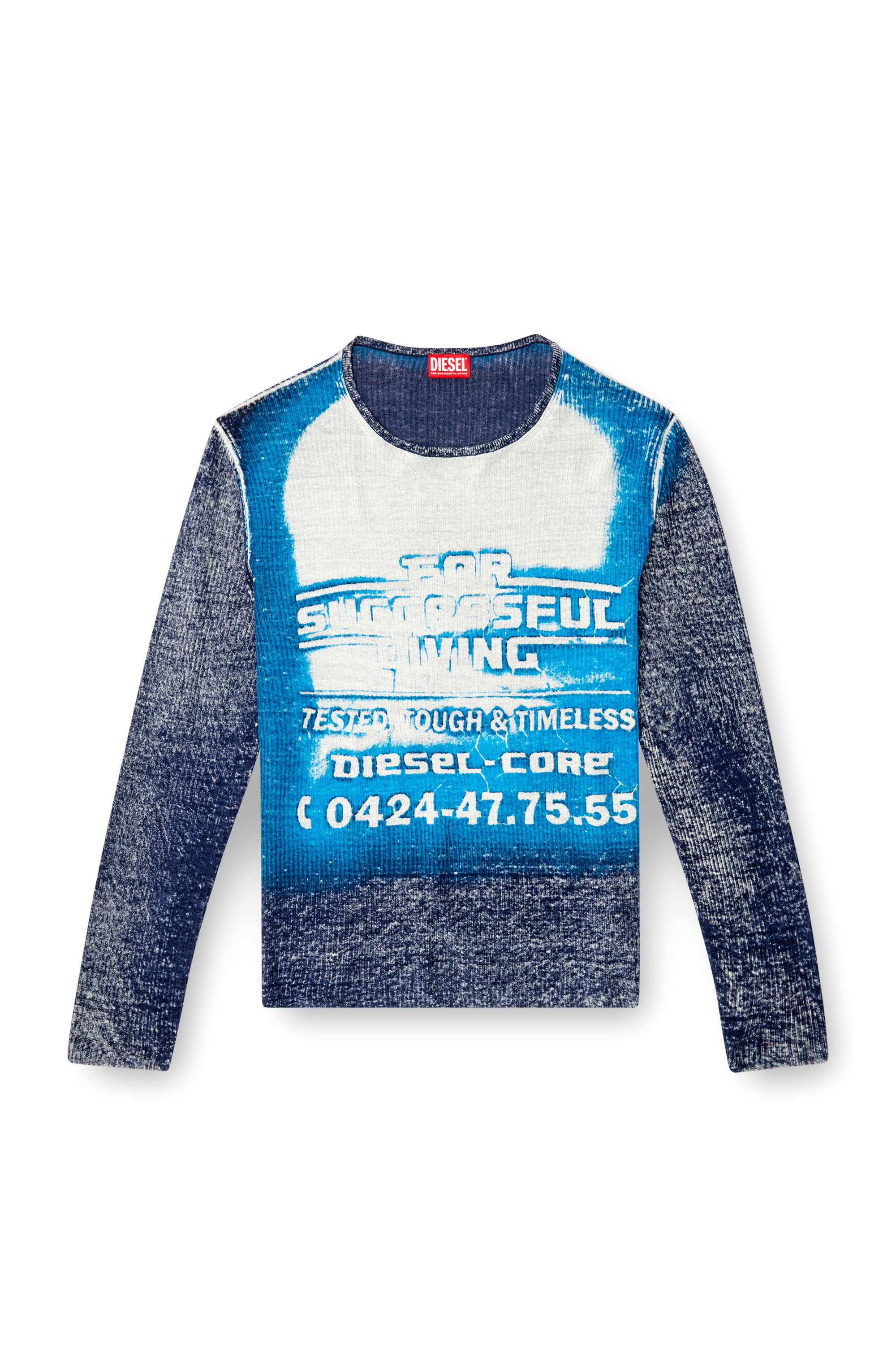 Diesel - K-ROD, Herren Pullover aus Leinen mit Logo-Grafik in Blau - 3