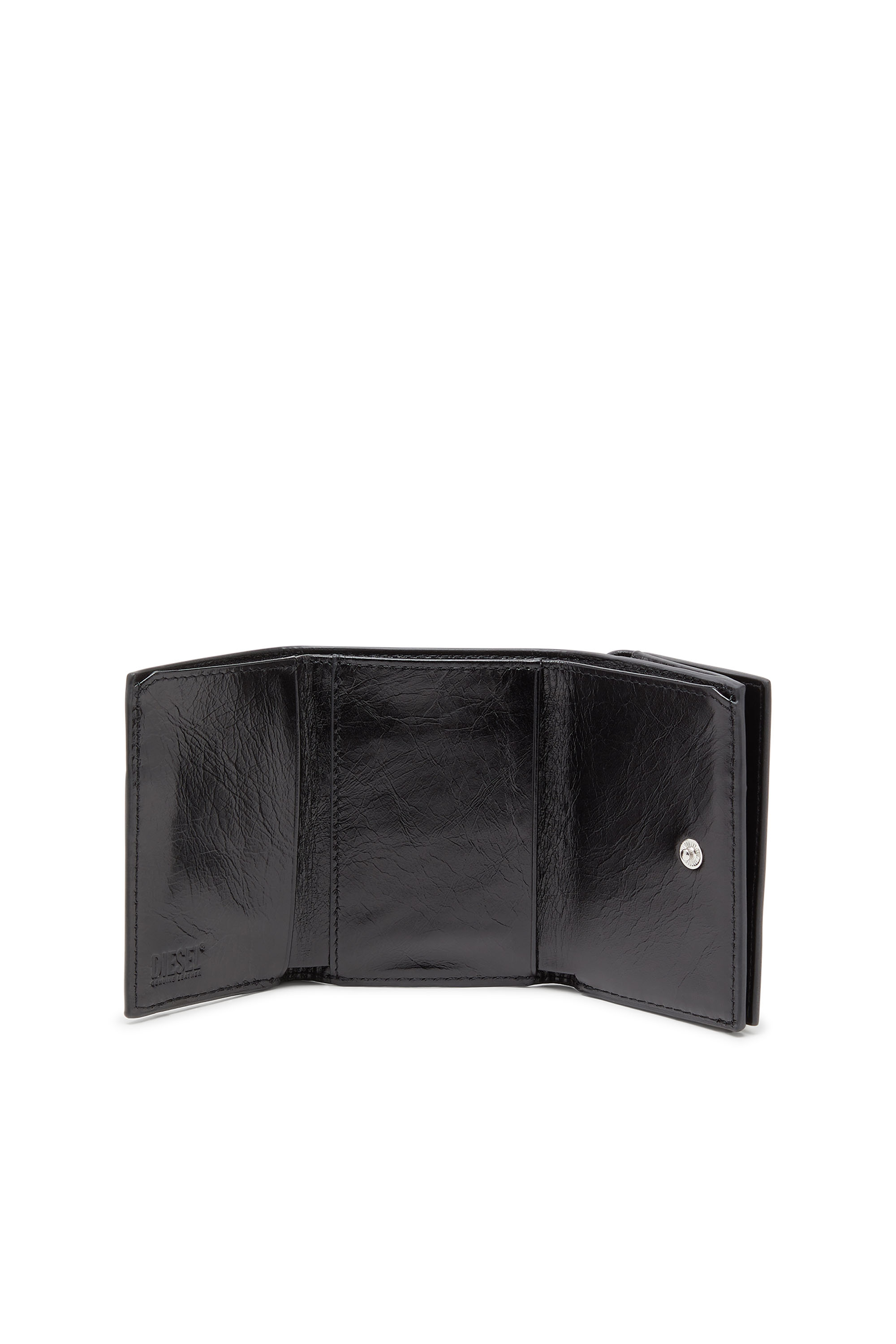 Diesel - TRI FOLD COIN XS II, Damen Dreifach gefaltete Lederbrieftasche mit geprägtem Kettenmotiv in Schwarz - 3