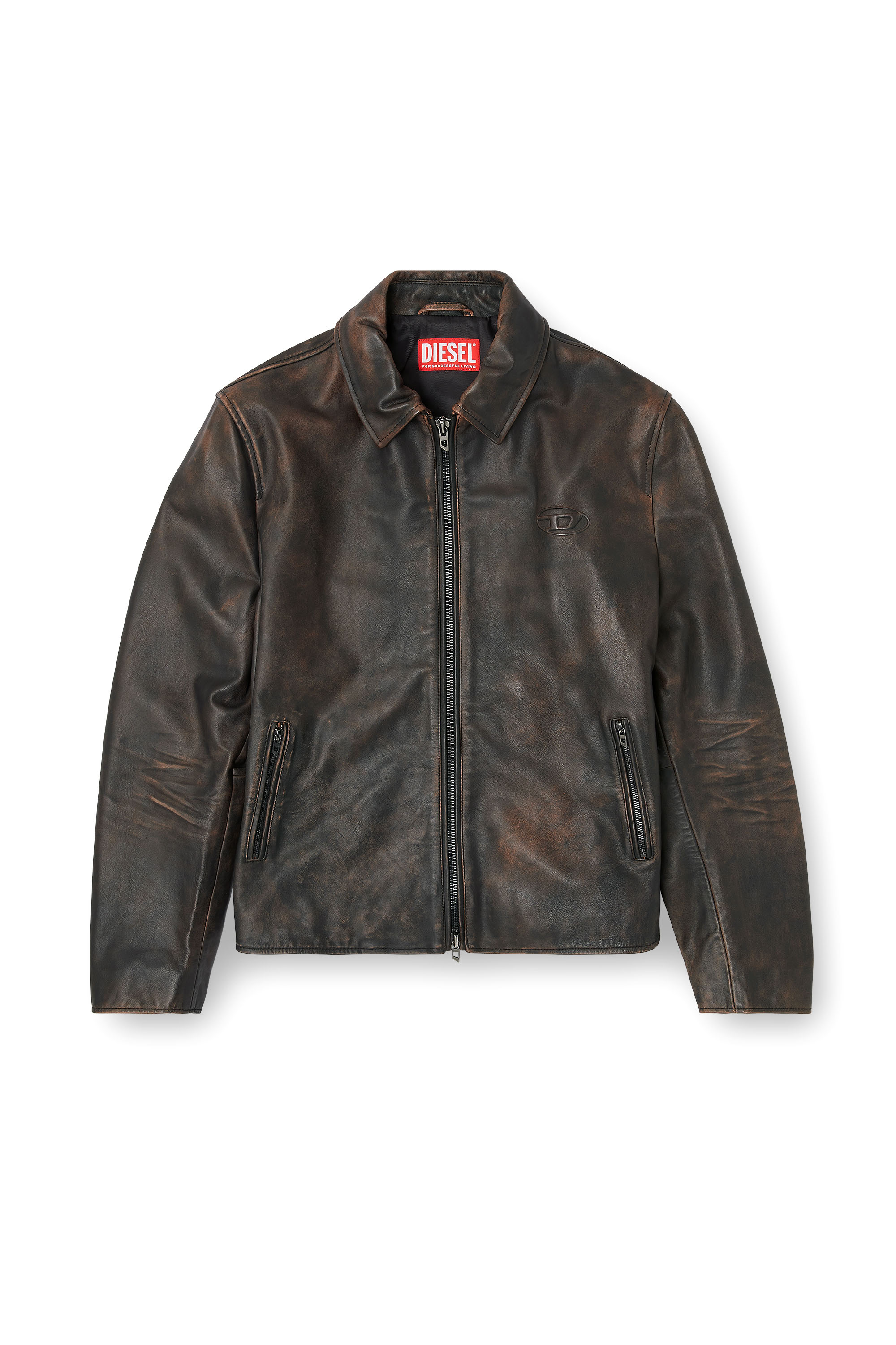 Diesel - L-AMAR-WRD, Herren Coachjacke aus behandeltem Leder in Braun - 2