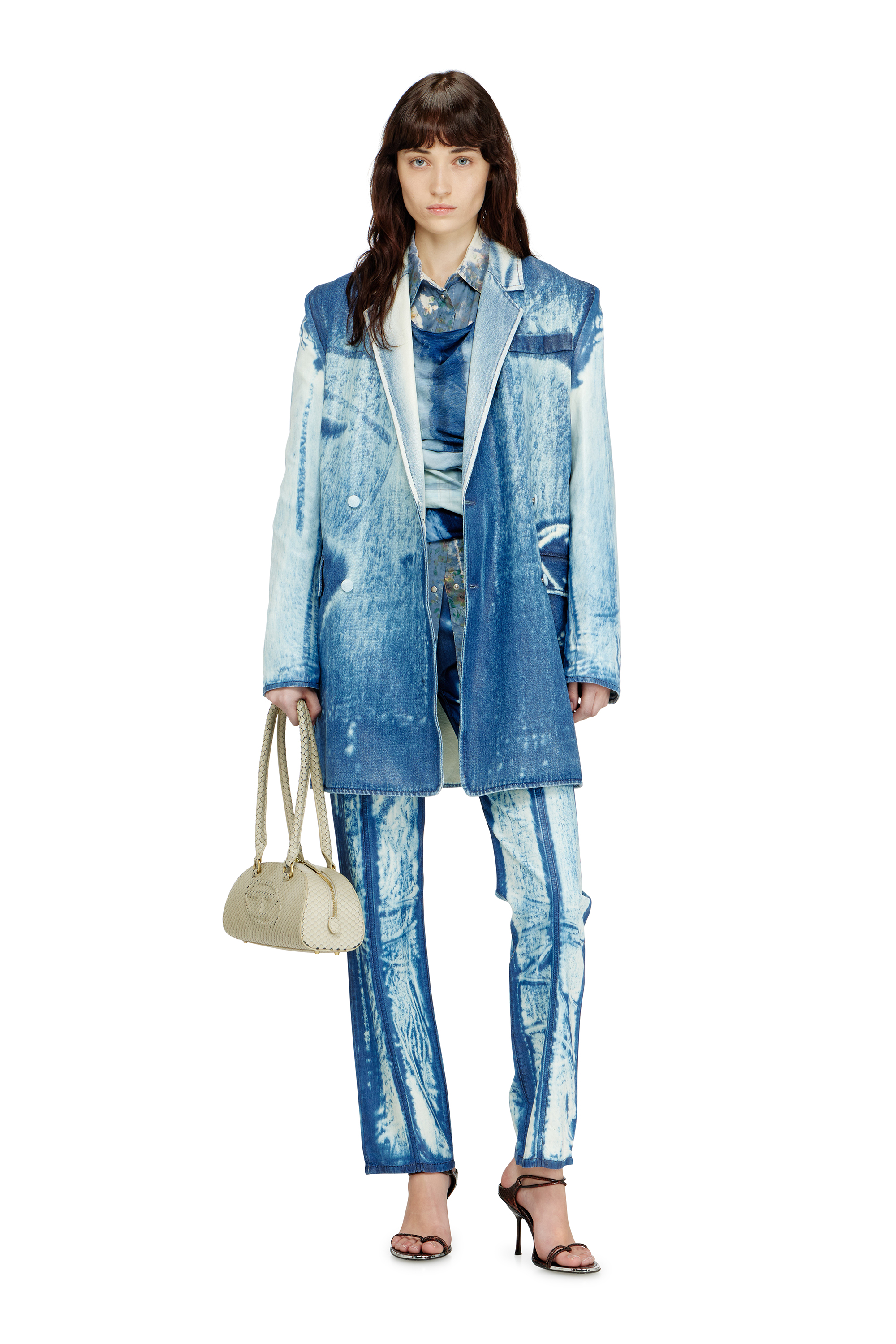 Diesel - 1DR DOME SHOULDER EW, Damen 1DR Dome-Langgezogene Bowlingtasche aus strukturiertem Leder in Beige - 1