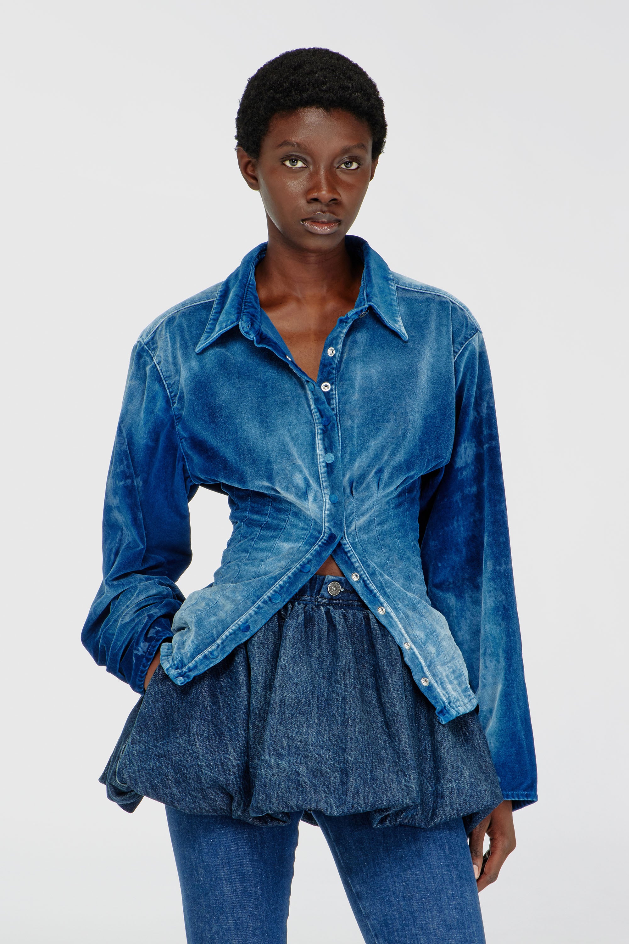 Diesel - DE-SINDI-FSJ, Damen Hemd aus Samt-Denim in Dunkelblau - 1