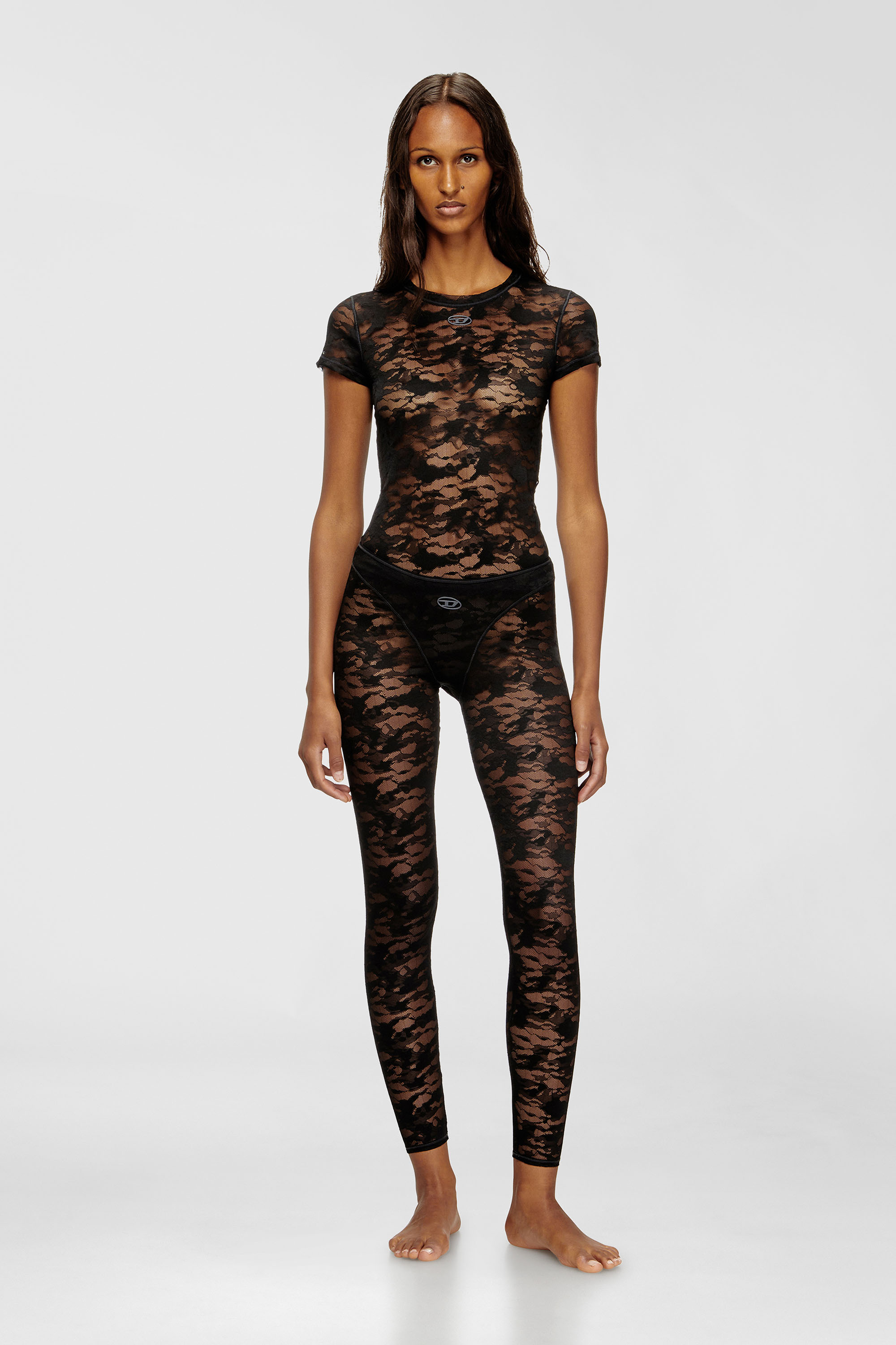 Diesel - CLAIRE-UTLT, Damen Leggings mit Camouflage-Spitze in Schwarz - 1