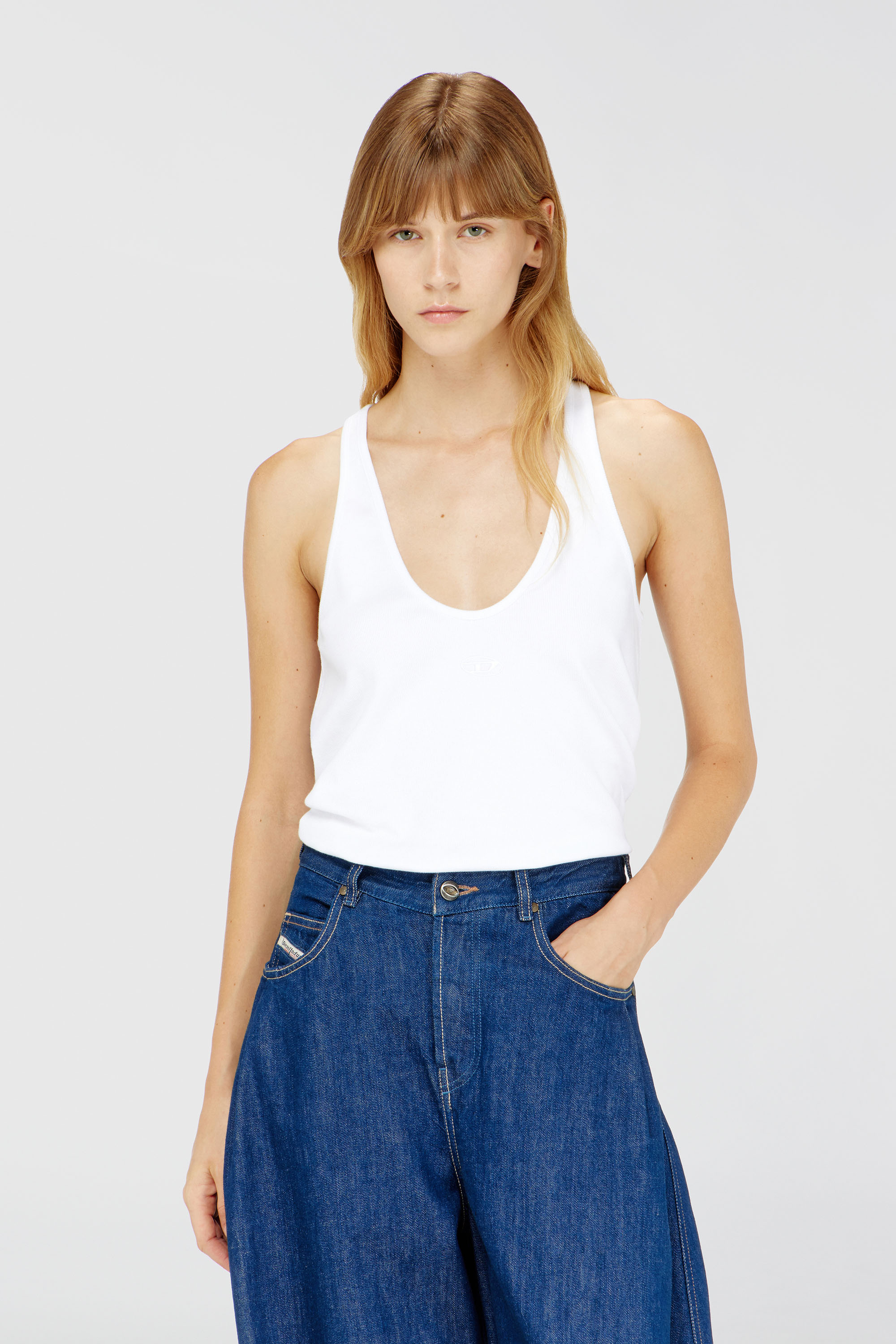 Diesel - T-IPSYA-LKDS, Damen Geripptes Tanktop mit Oval D in Wei&szlig; - 1