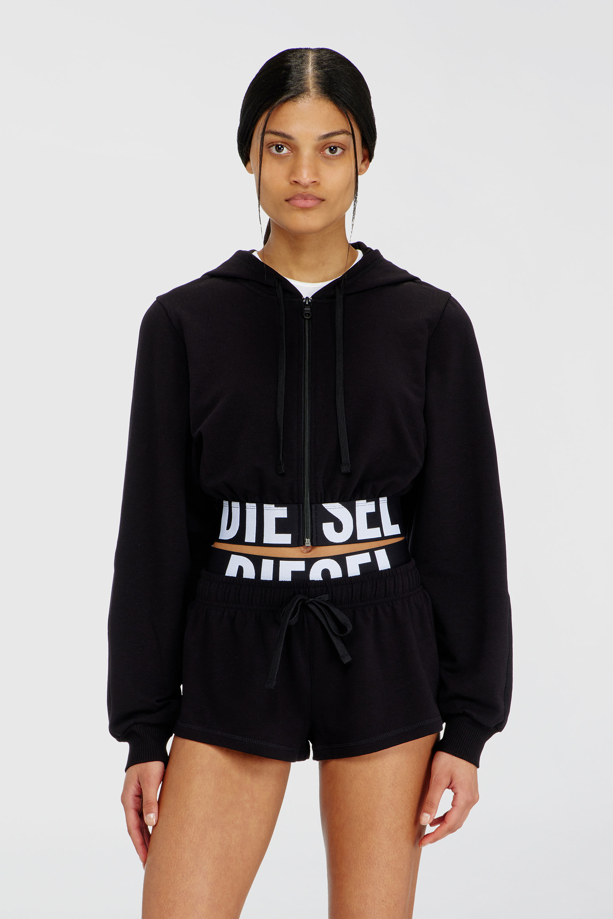 Diesel - NIKA-D-POP, Damen Cropped Hoodie mit Logo-Band in Schwarz - 1