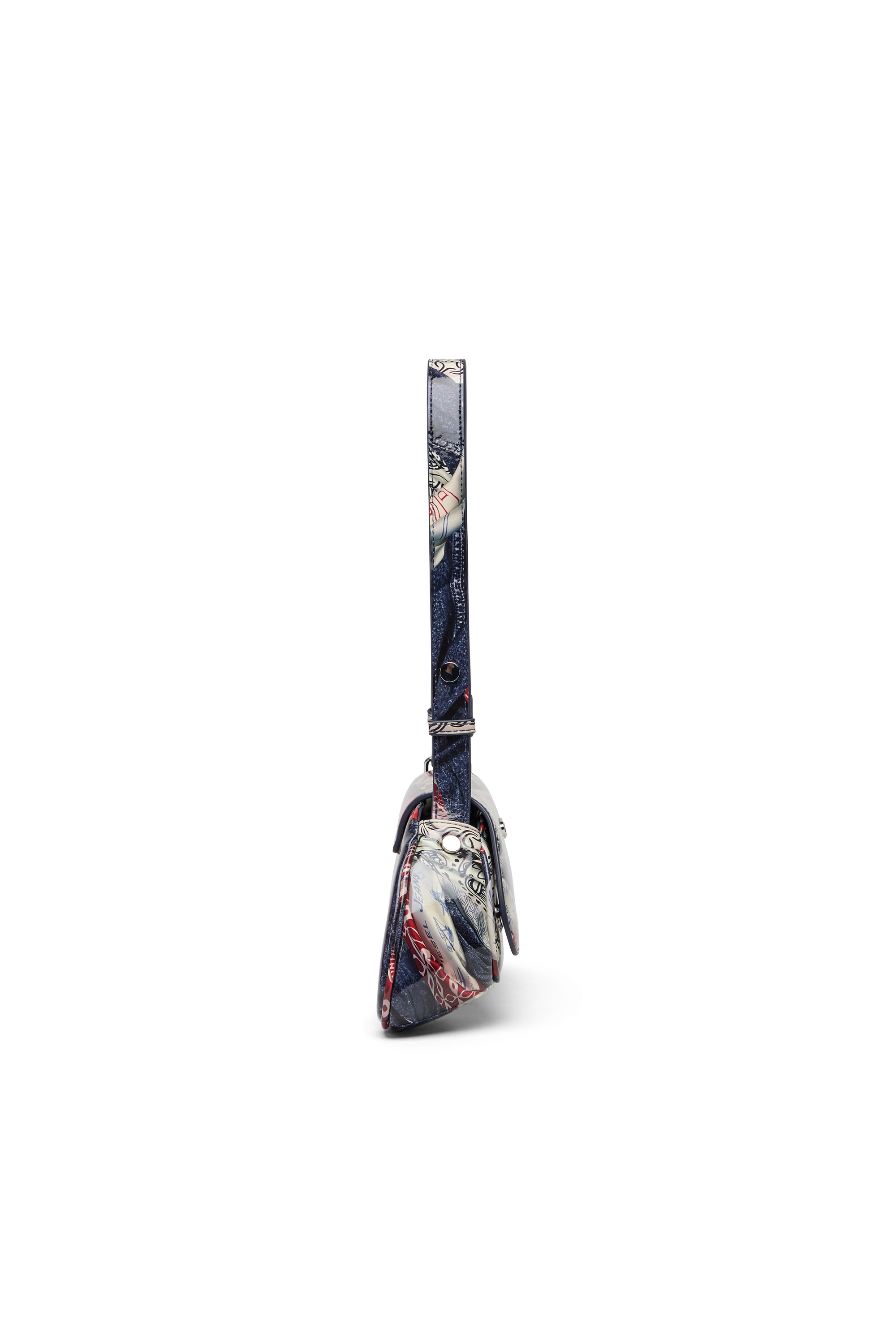 Diesel - PLAY CROSSBODY, Damen Play-Schultertasche mit glänzendem PU-Print in Weiss/Blau - 4