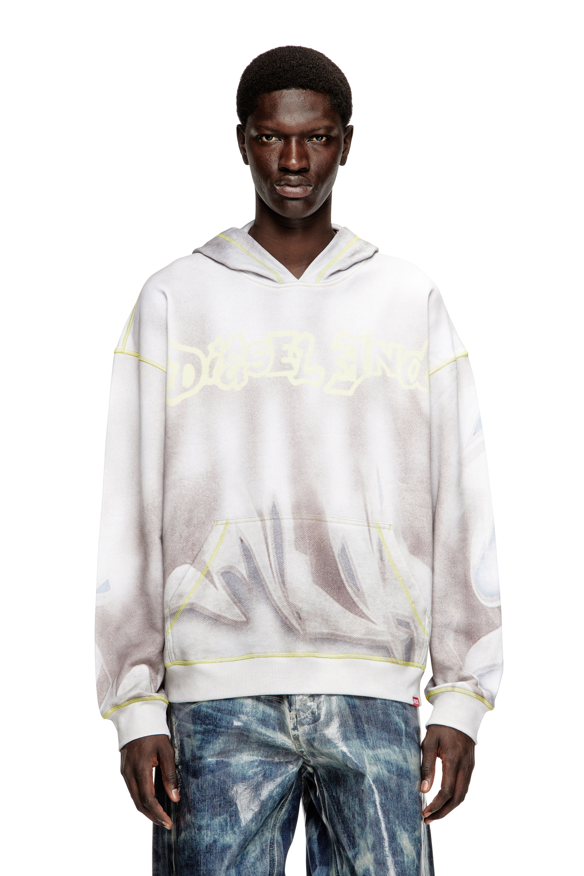 Diesel - S-BOXT-HOOD-SHOW, Man's Hoodie with graffiti print in Light Grey - 3