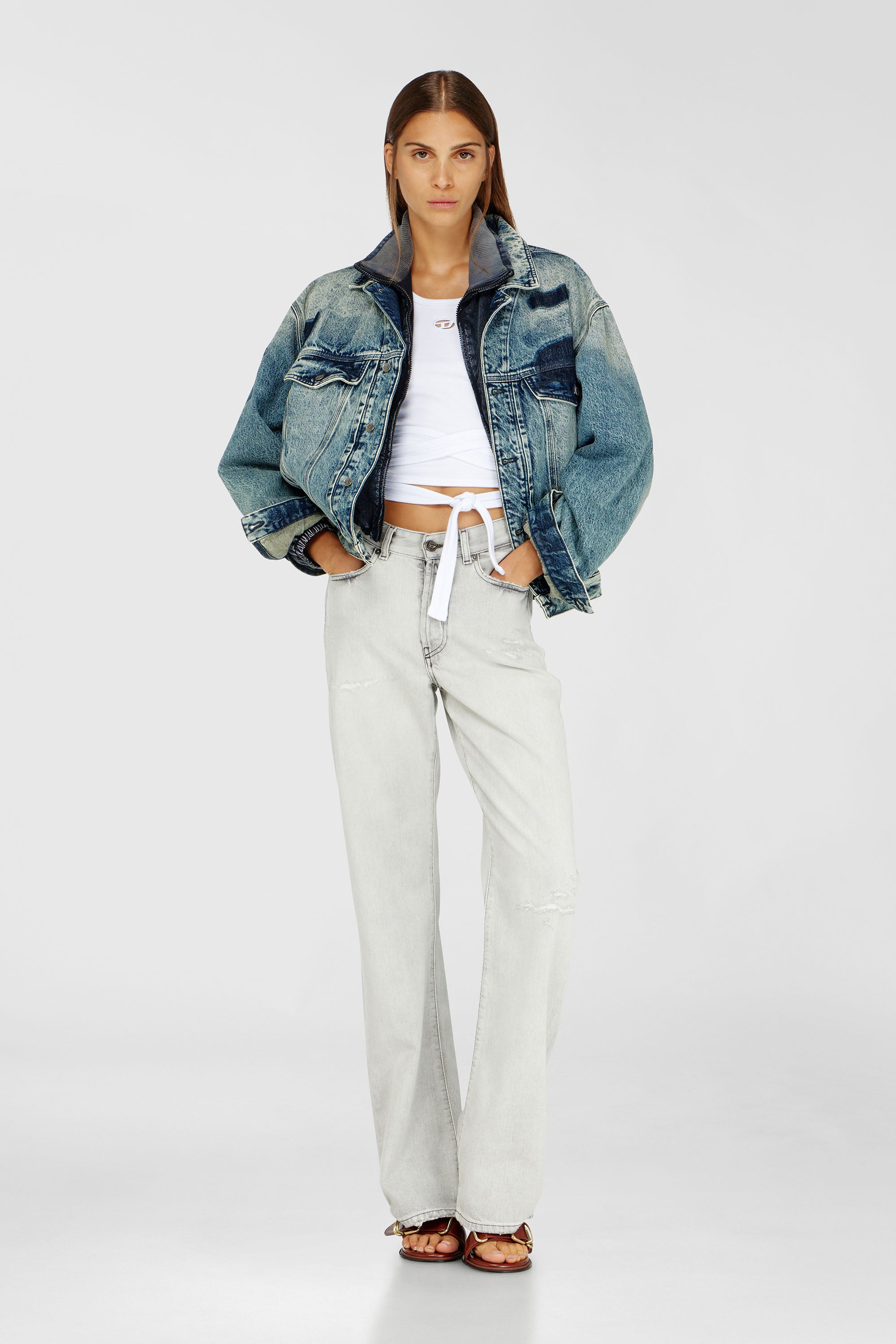 Diesel - T-ANKY-TAIL-S1, Damen Crop-Top mit Wickelschn&uuml;ren in Wei&szlig; - 2