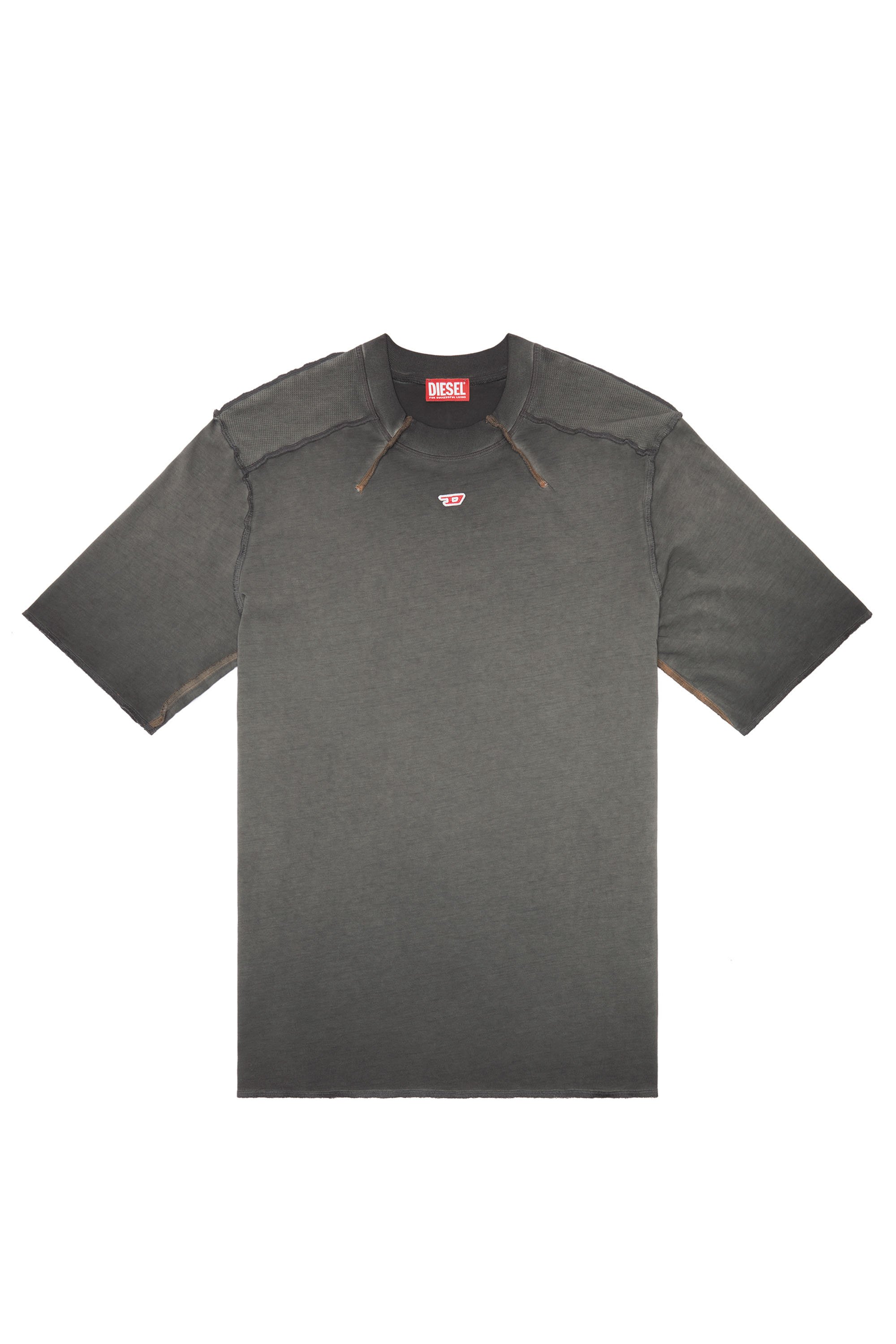 Diesel - T-ERIE-N, Man T-shirt with micro-waffle shoulders in Grey - Image 3