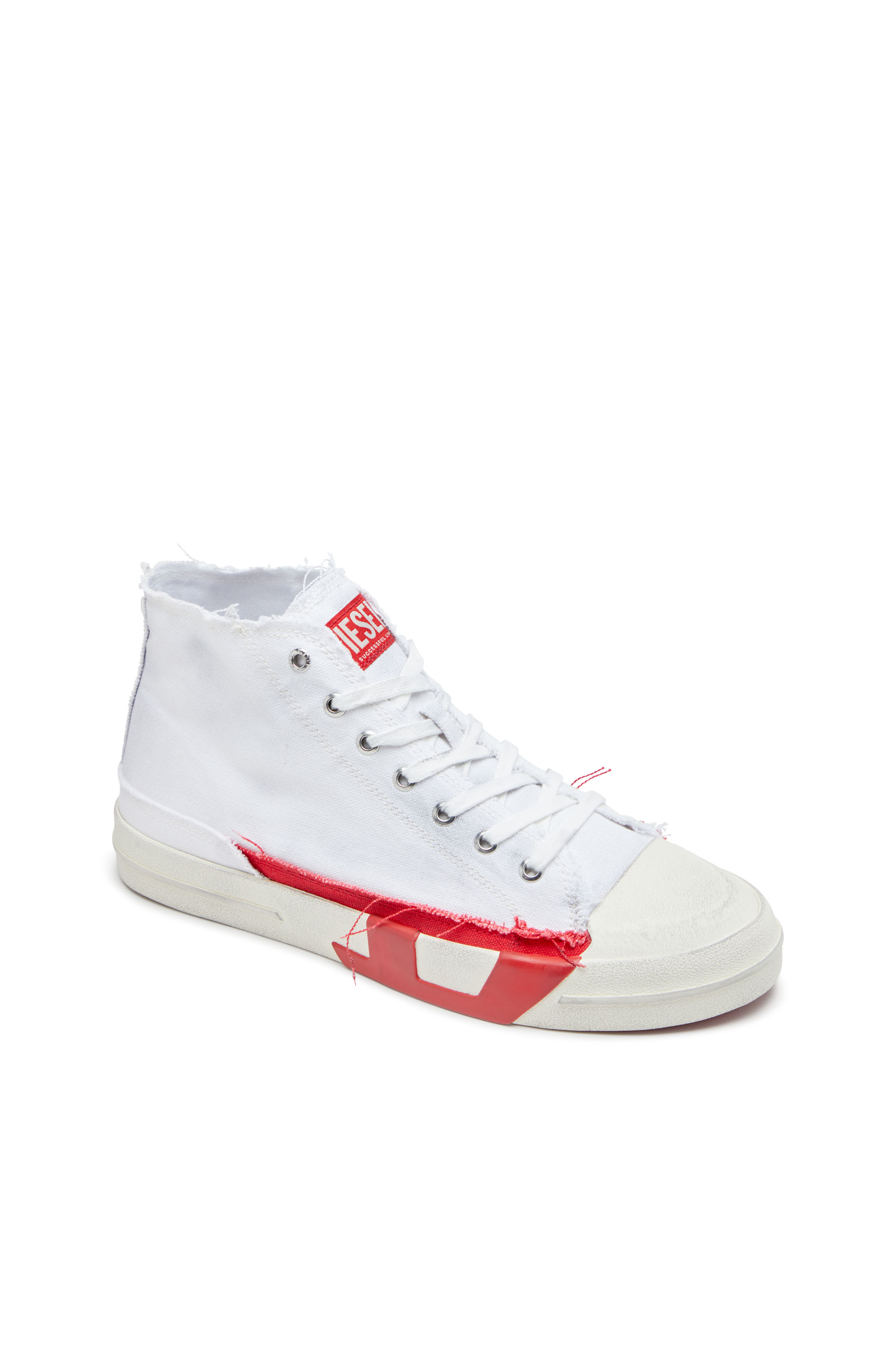 Diesel - S-D-VERSE MID, Herren S-D-Verse-High Top-Sneakers aus Canvas mit Schmutz-Effekt in Weiss/Rot - 6