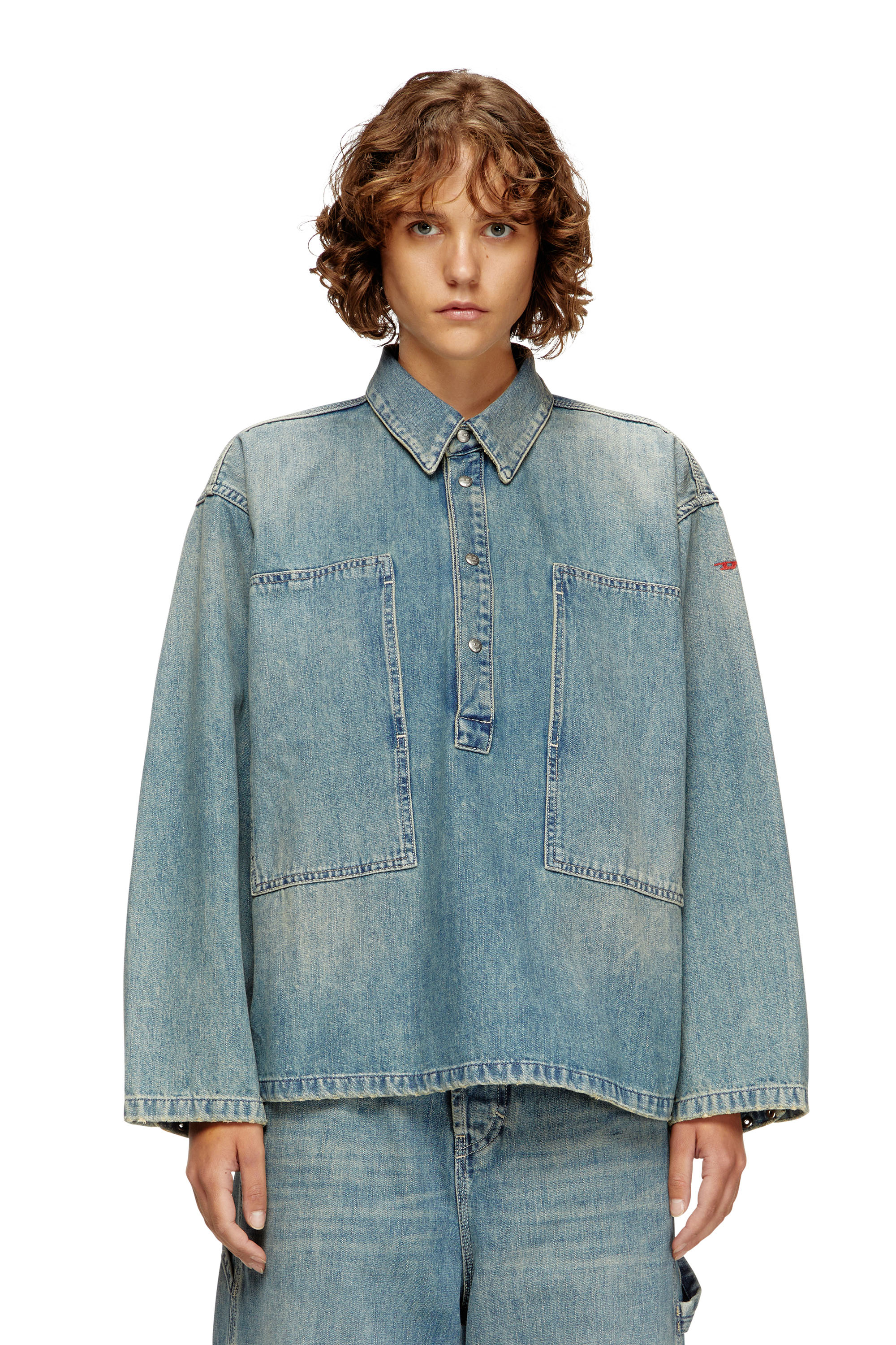 Diesel - DE-PRISS, Damen Henley-Oberteil aus Utility-Denim in Hellblau - 1