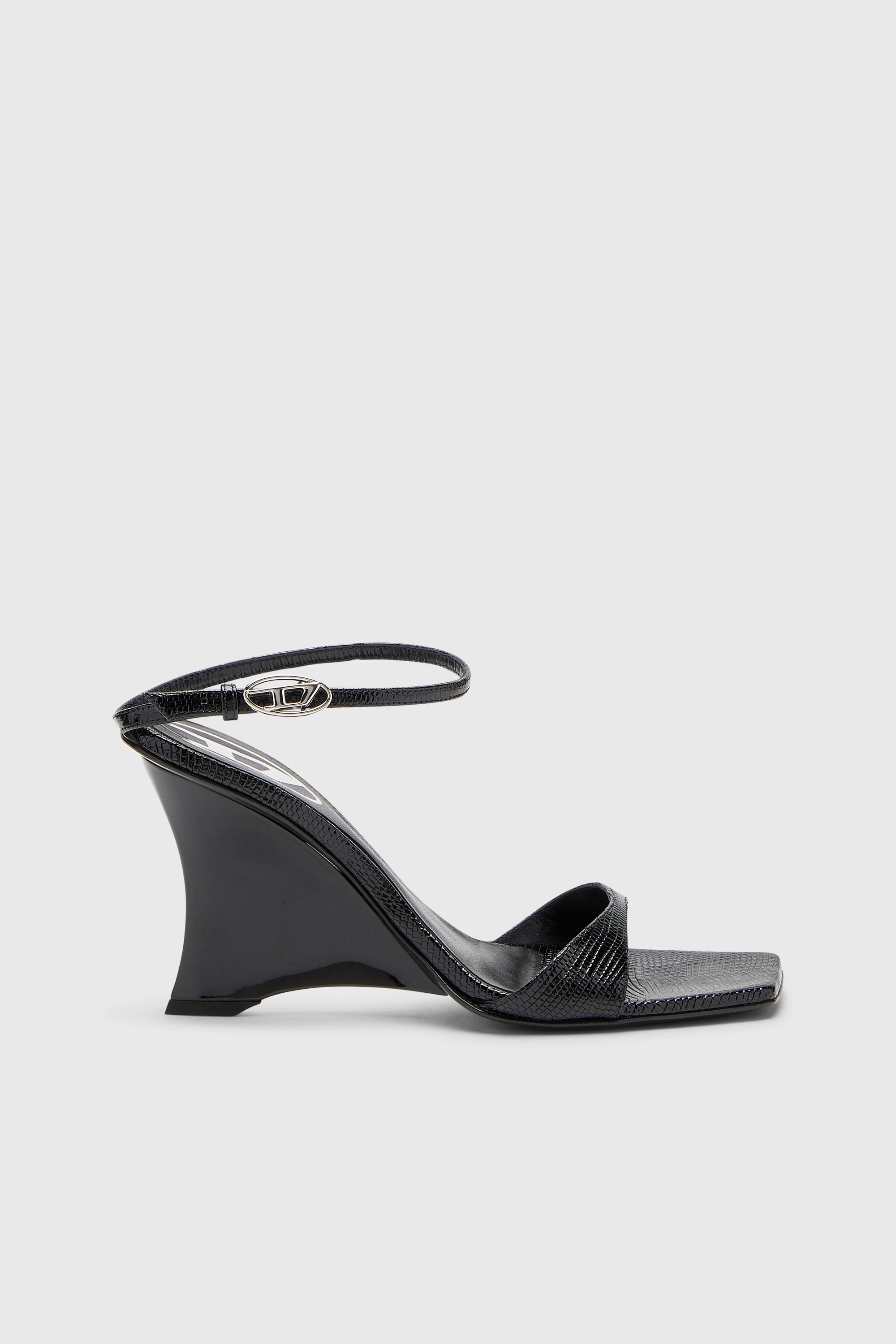 Diesel - D-AMBER SANDAL WEDGE, Damen D-Amber-Keilsandalen aus Leder in Eidechsenoptik in Schwarz - 1
