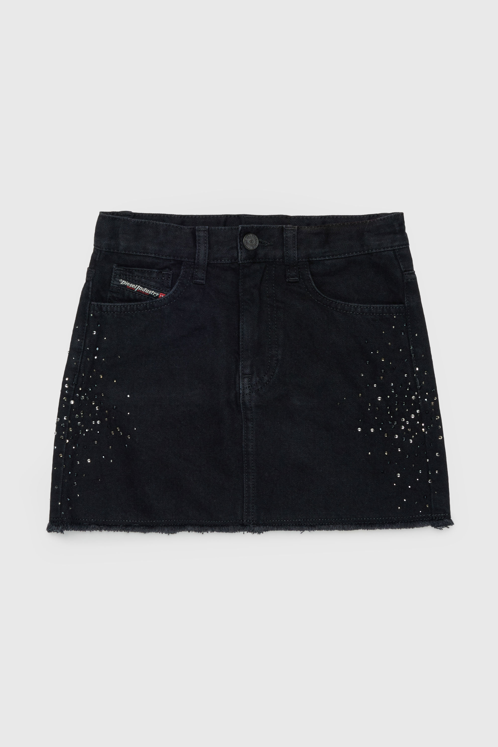 Diesel - GIANNA-SP, Damen Verwaschener Denim-Minirock mit Strasssteinen in Schwarz/Dunkelgrau - 1