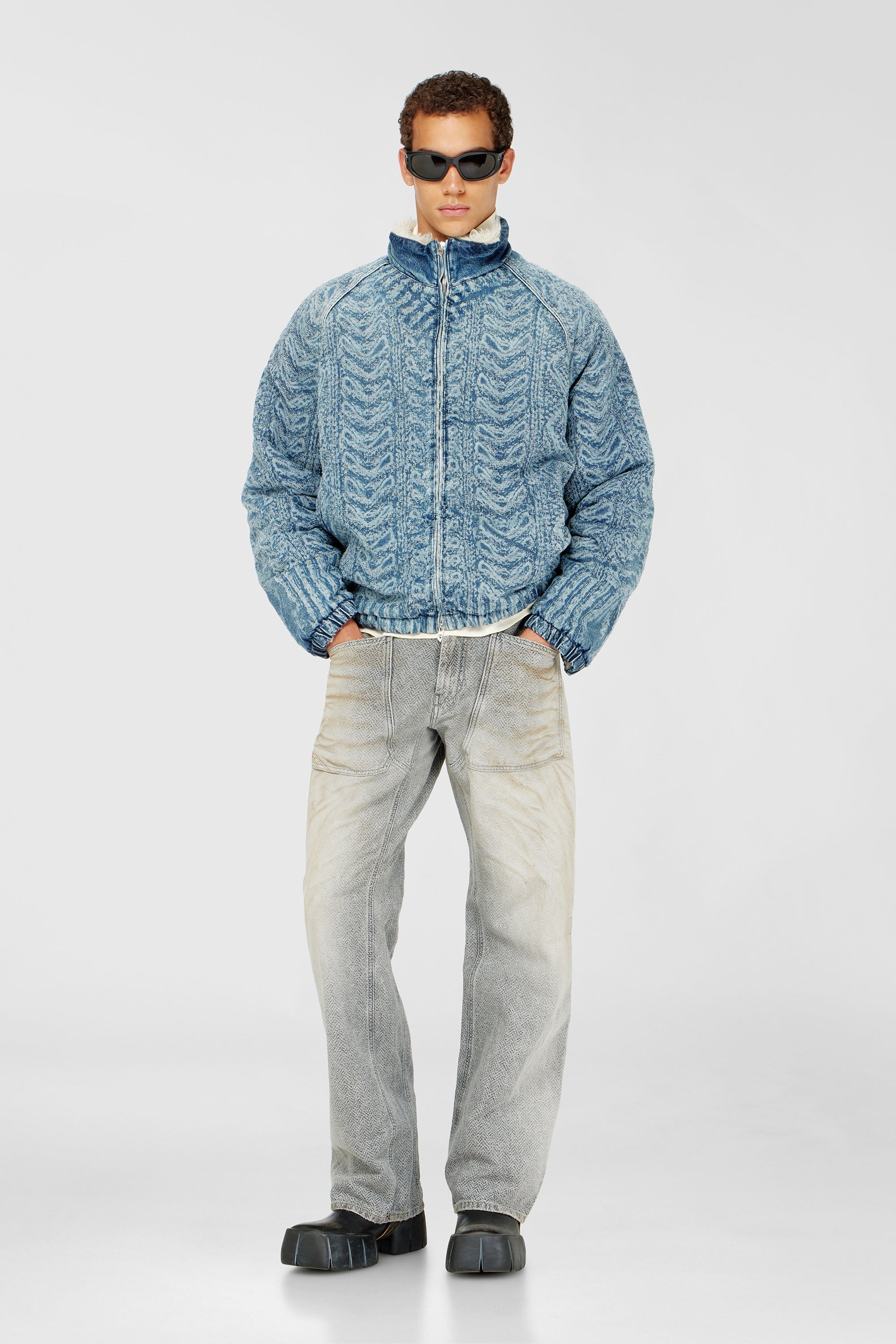 Diesel - D-KRAPS-S, Herren Jacke aus Denim mit Zopfmuster-Effekt in Mittelblau - 2