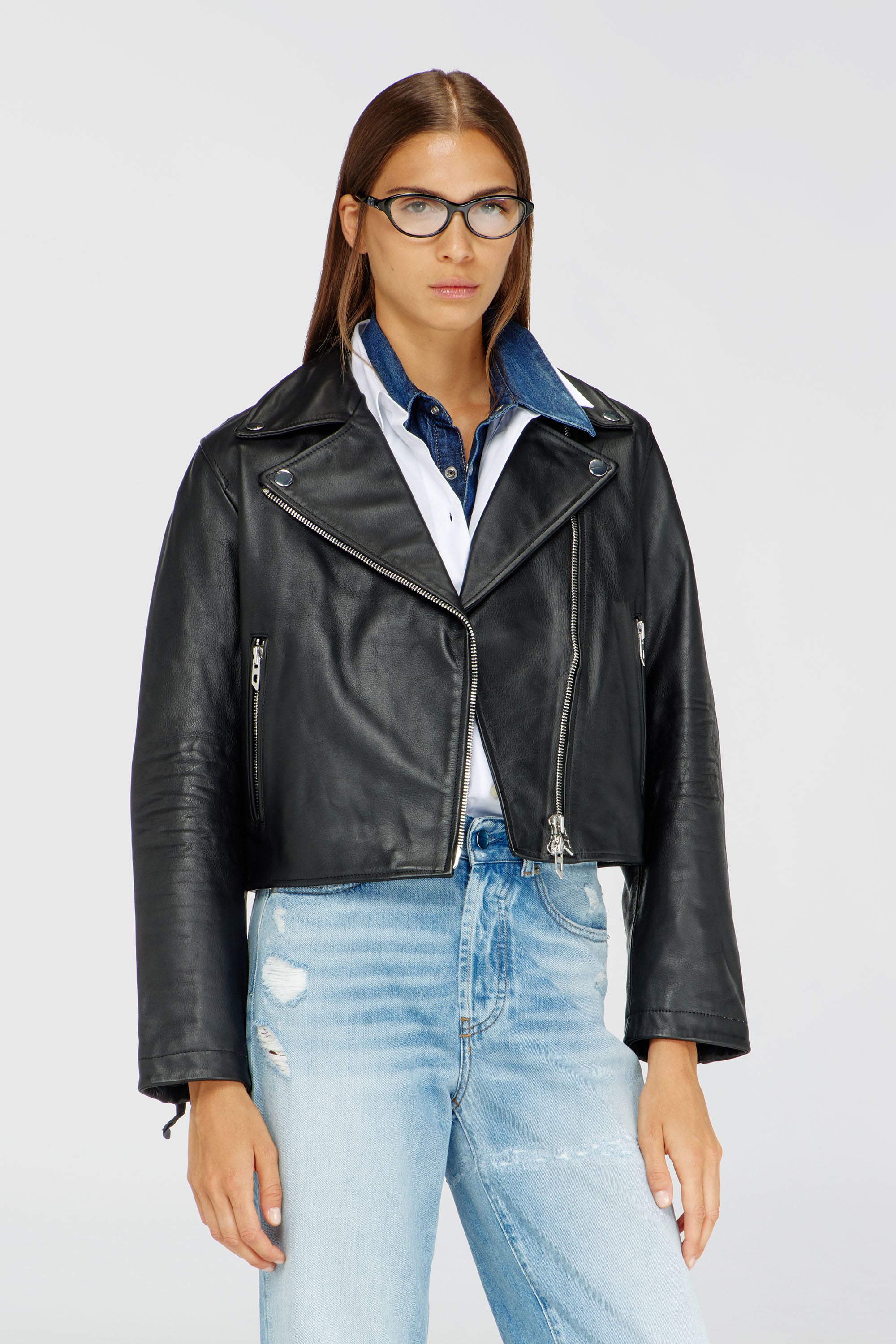 Diesel - L-UNATIC, Damen Bikerjacke aus gewachstem Leder in Schwarz - 1